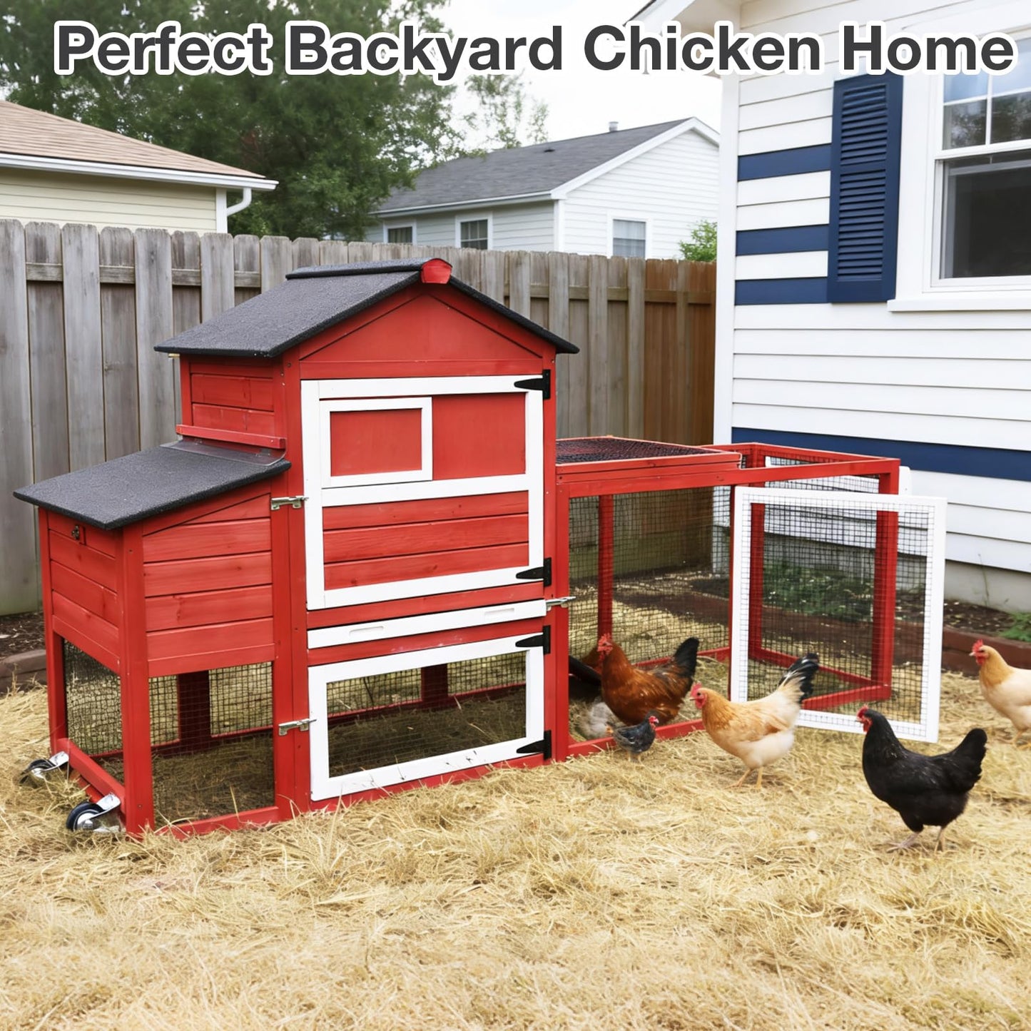 Large Mobile Chicken Coop Wooden with Wheels- 2–3 Chickens & Ducks