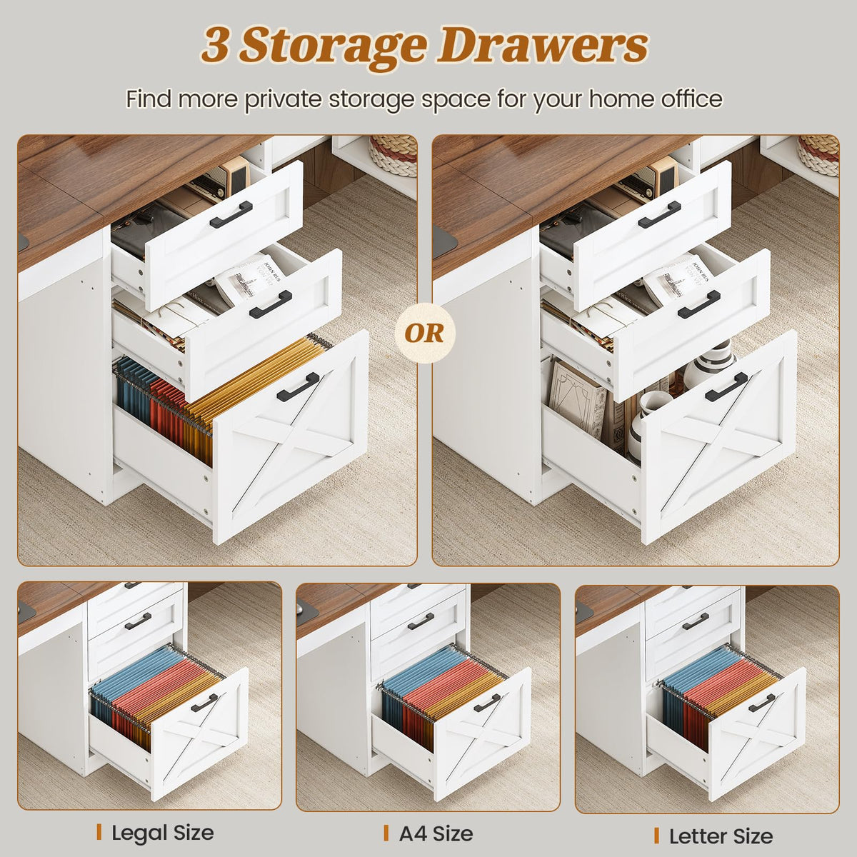 SEDETA Farmhouse 96.5" 2 Person Computer Desk with Storage Drawers