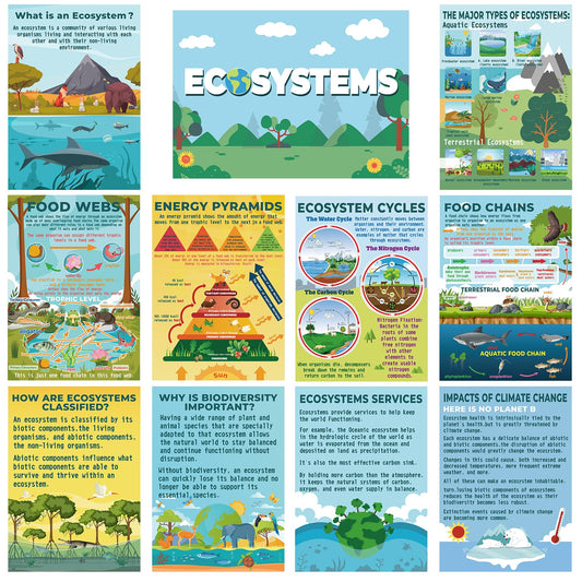 Pasimy 11 Pcs Science Biology Posters- Ecosystems