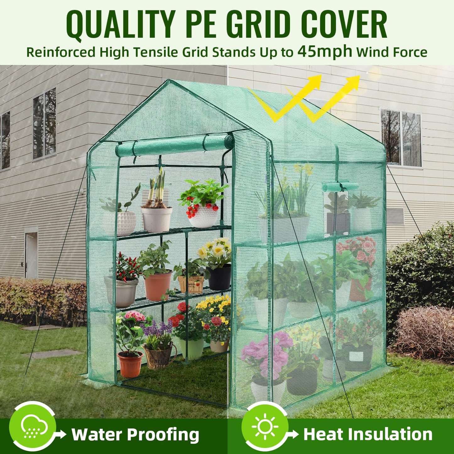 Greenhouses for Outdoors, Durable Green House Kit with Window, Thicken PE Cover, 57 x 57 x 76''