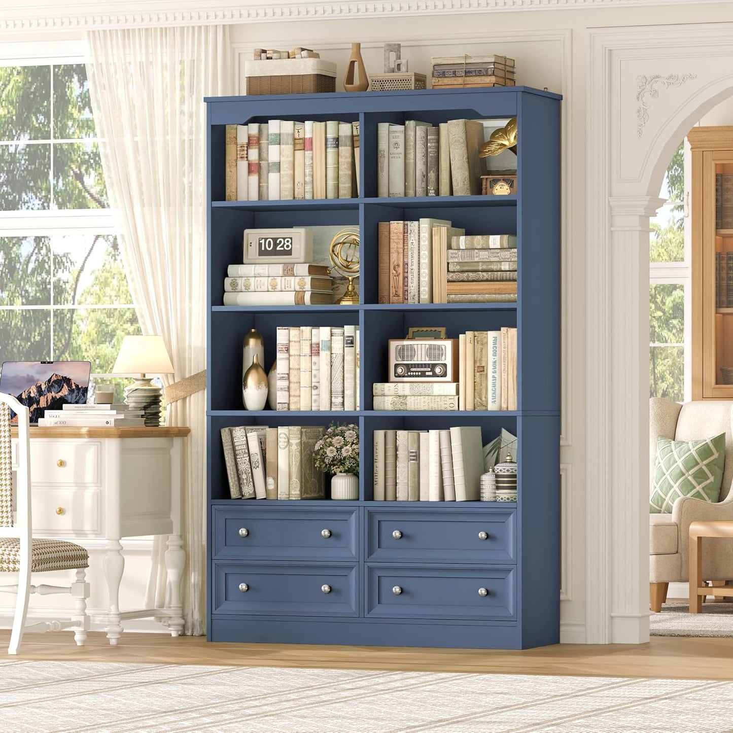 FINETONES 71" Tall Bookshelf with 4 Drawers, 6-Tier Double Wide Bookshelves and Bookcases with Storage, Green Bookshelf Large Open Bookshelves Standing Book Cabinet for Home Office