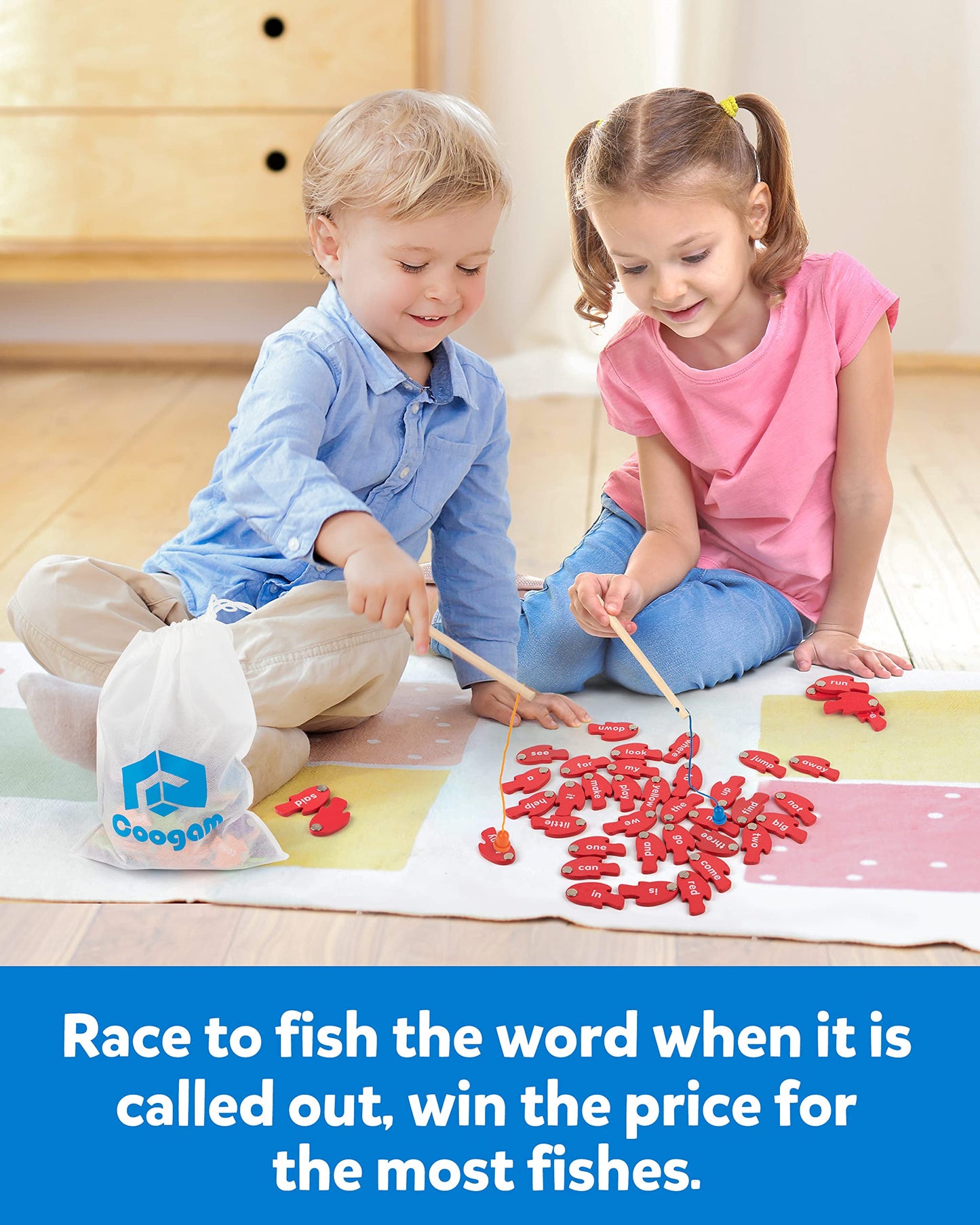 Coogam Wooden Magnetic Fishing Sight Words Game