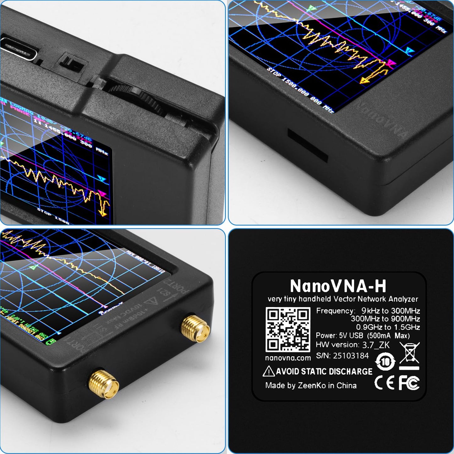[Upgraded] AURSINC NanoVNA-H Vector Network Analyzer 9KHz -1.5GHz Latest HW V3.7 HF VHF UHF Antenna Analyzer, Measuring S Parameters, SWR, Phase, Delay, Smith Chart