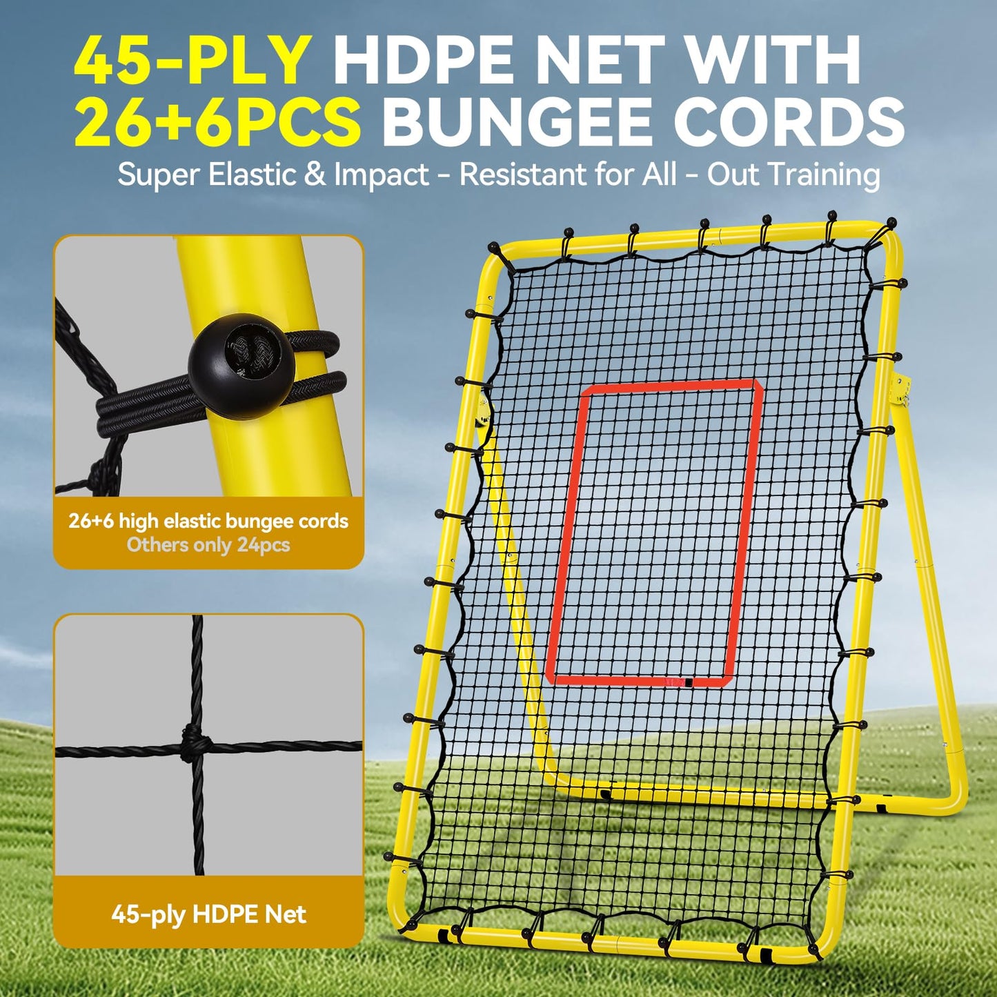 Adjustable Volleyball Rebounder Net 7x4 ft with PU Volleyball and Stakes