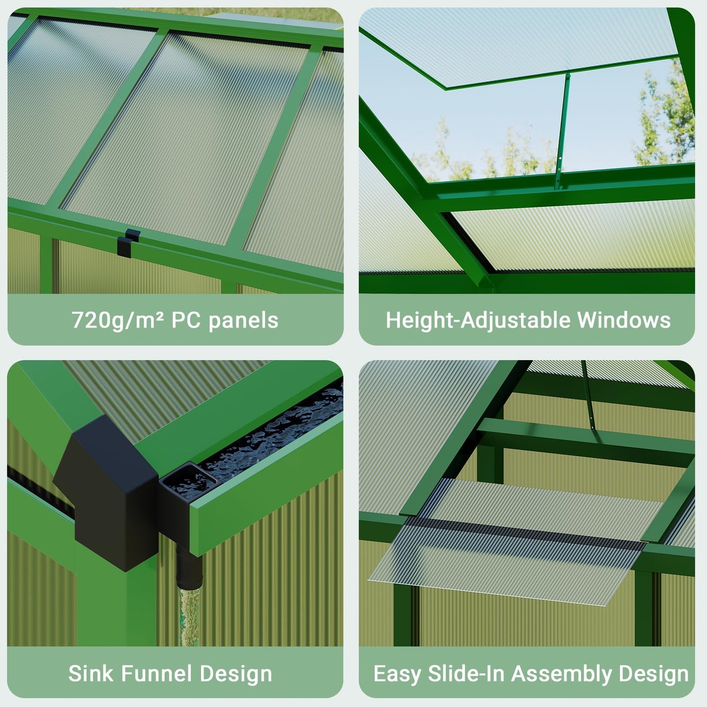6X8 FT Greenhouse for Outdoors, Walk-in Greenhouse Kit with Aluminum Frame