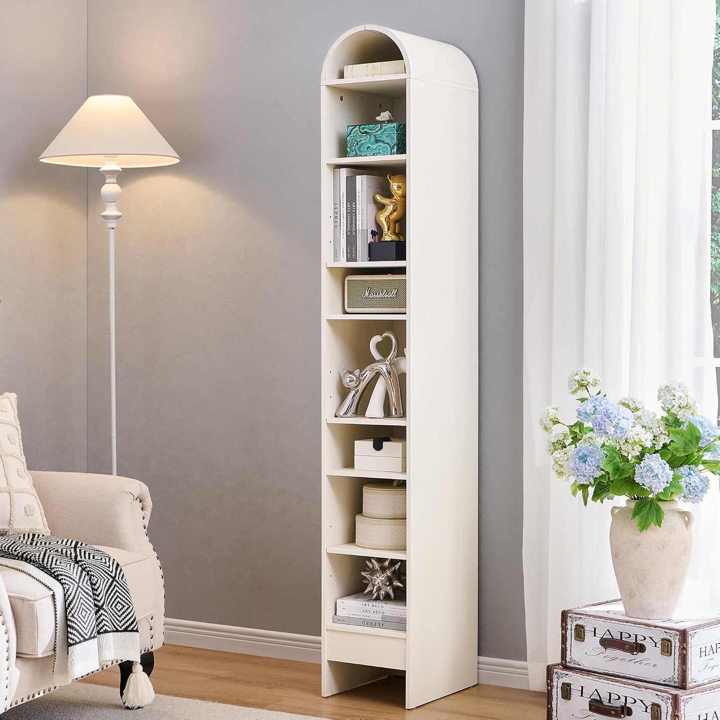 Narrow- 67" Tall Arched Bookshelf, 8 Tiers Arch Bookcase with Storage