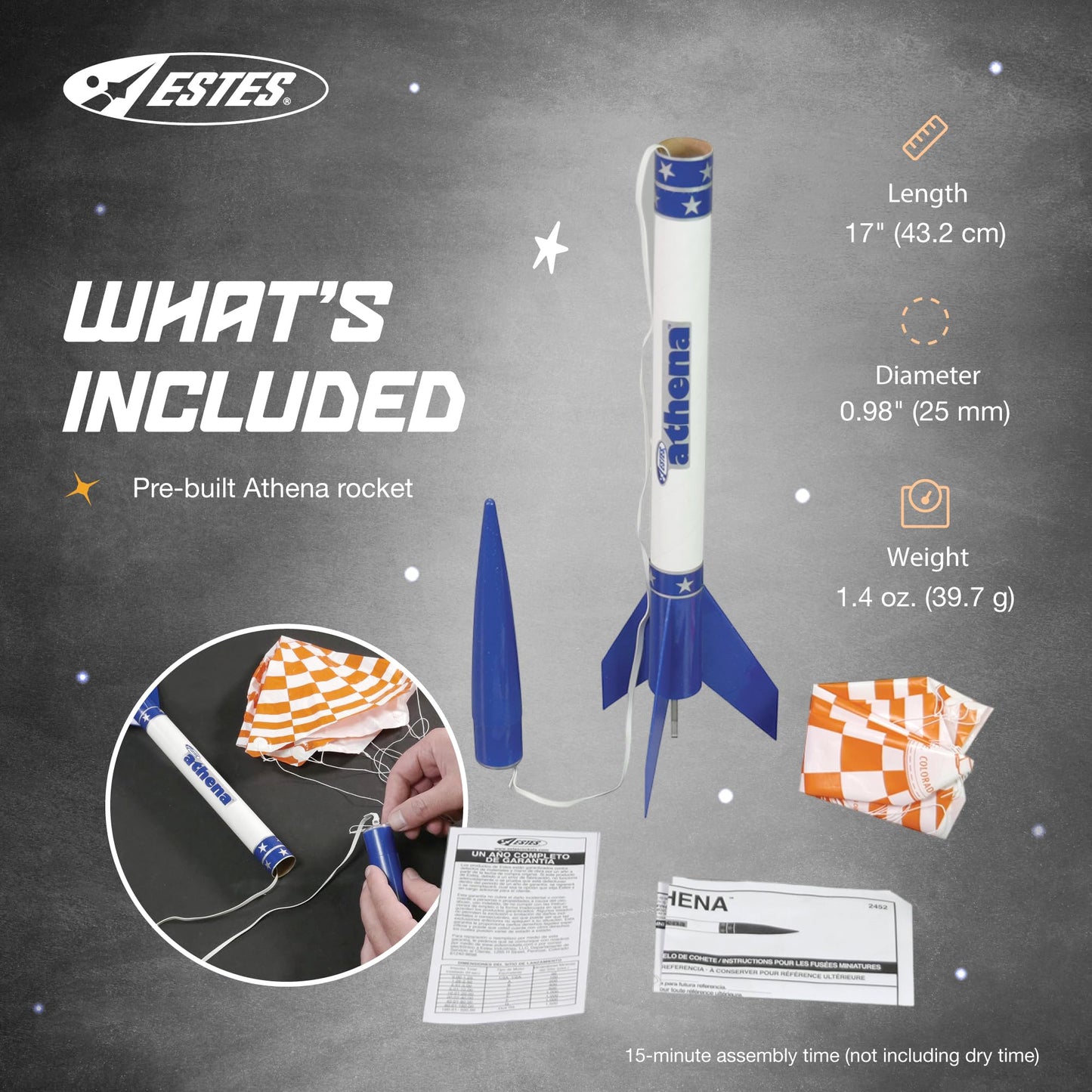 Estes 2452 Athena Rocket-Building Kit, Prebuilt Beginner Flying-Rocket Model Kit, Blue