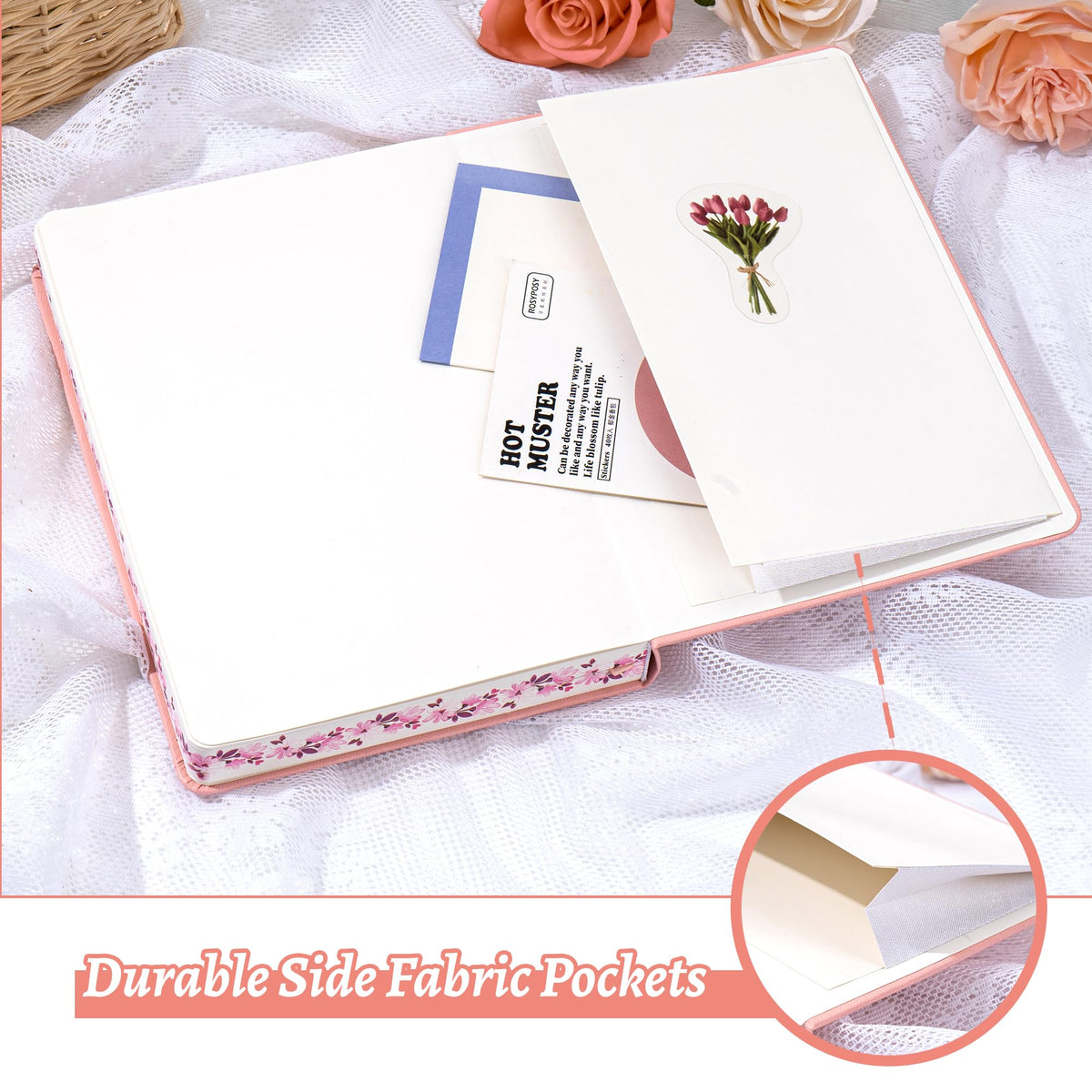 MINICAGIE Lined Floral Journal Notebook A5, pink