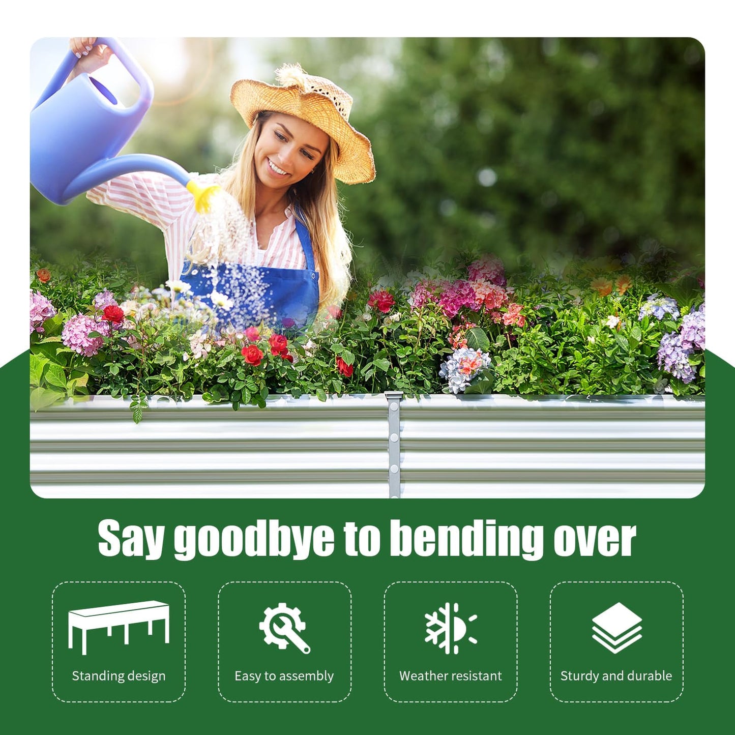 Galvanized Raised Garden Bed with Legs, 96×24×32in