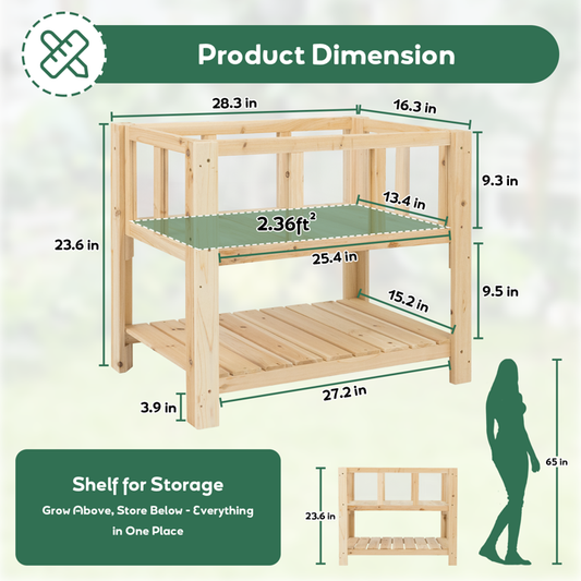 Raised Garden Bed Wooden Elevated Planter Box with Legs, Shelf for Outdoor