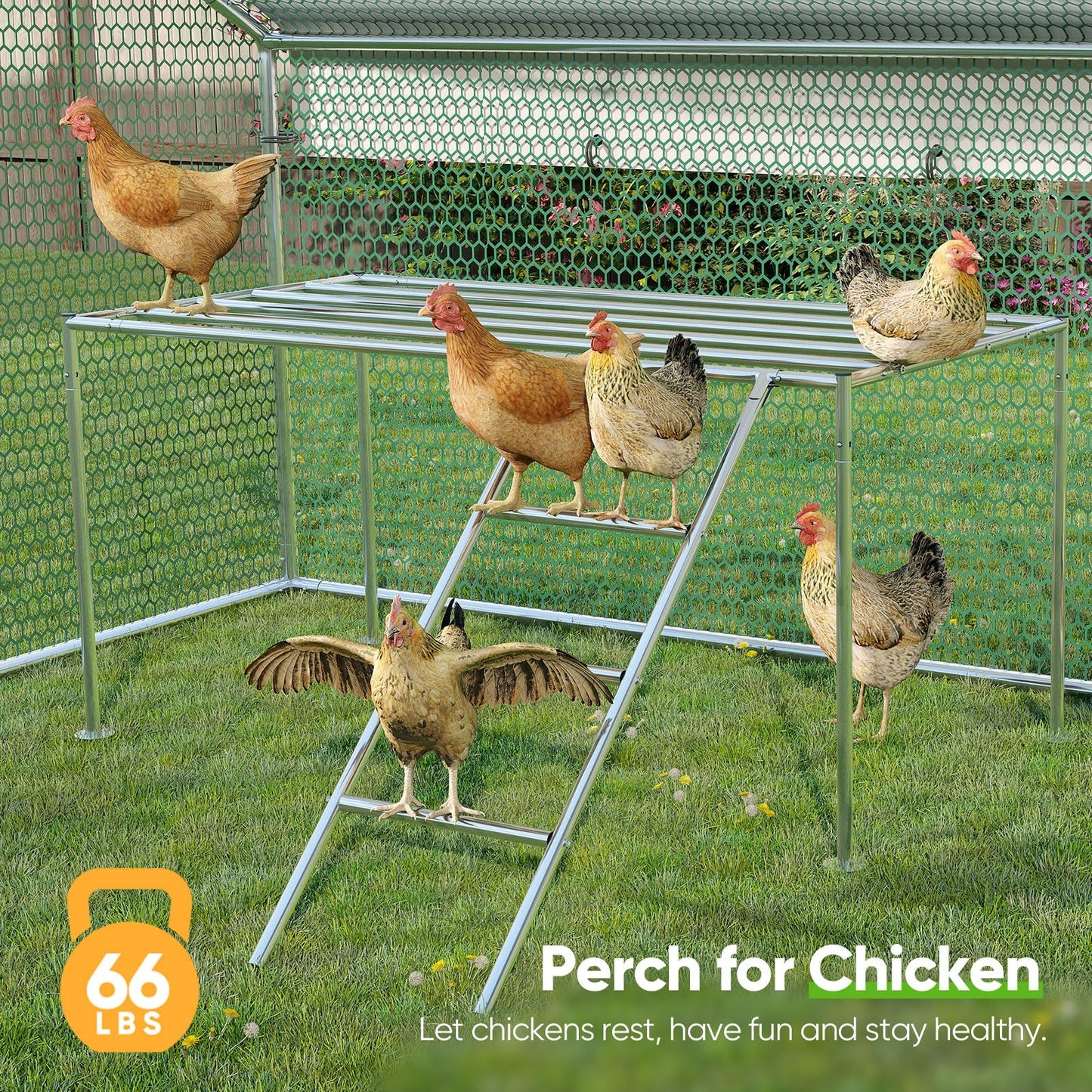 Quictent Large Metal Chicken Coop Run W/Roosting Perch, 18x9x6.6FT