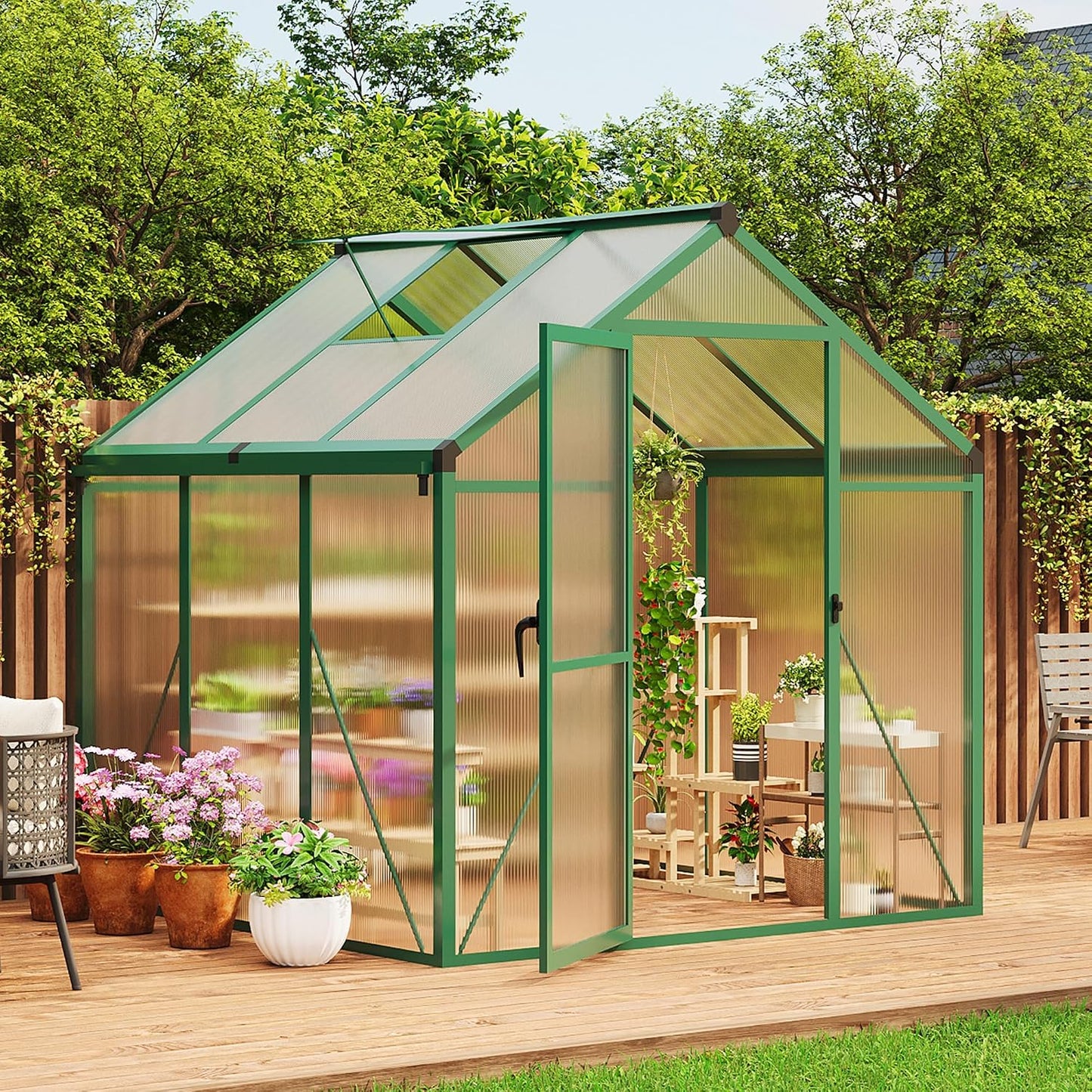 6 X 6 FT Greenhouse, Outdoor Greenhouses, Polycarbonate Panels with Aluminum Frame