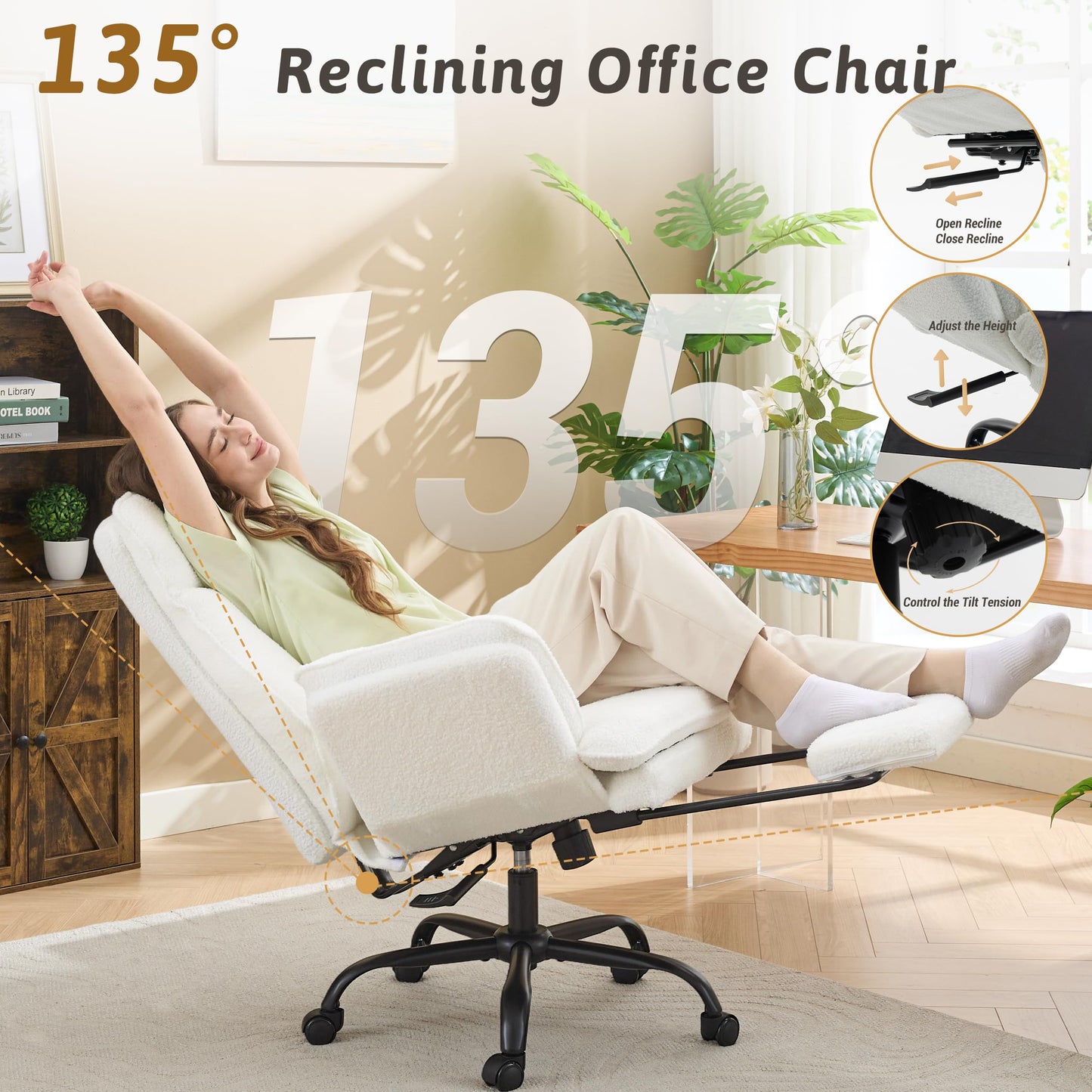 Office Chair, Heavy-Duty Chair, Fabric White