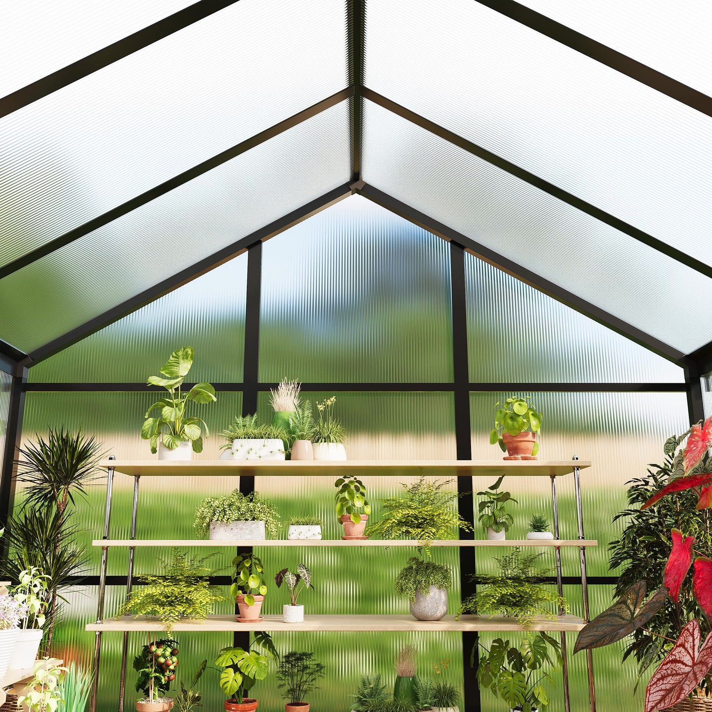 6 X 6 FT Greenhouse, Outdoor Greenhouses, Polycarbonate Panels with Aluminum Frame, Adjustable Roof Vent and Lockable Door, Green Houses for Outside Backyard, Garden, Patio