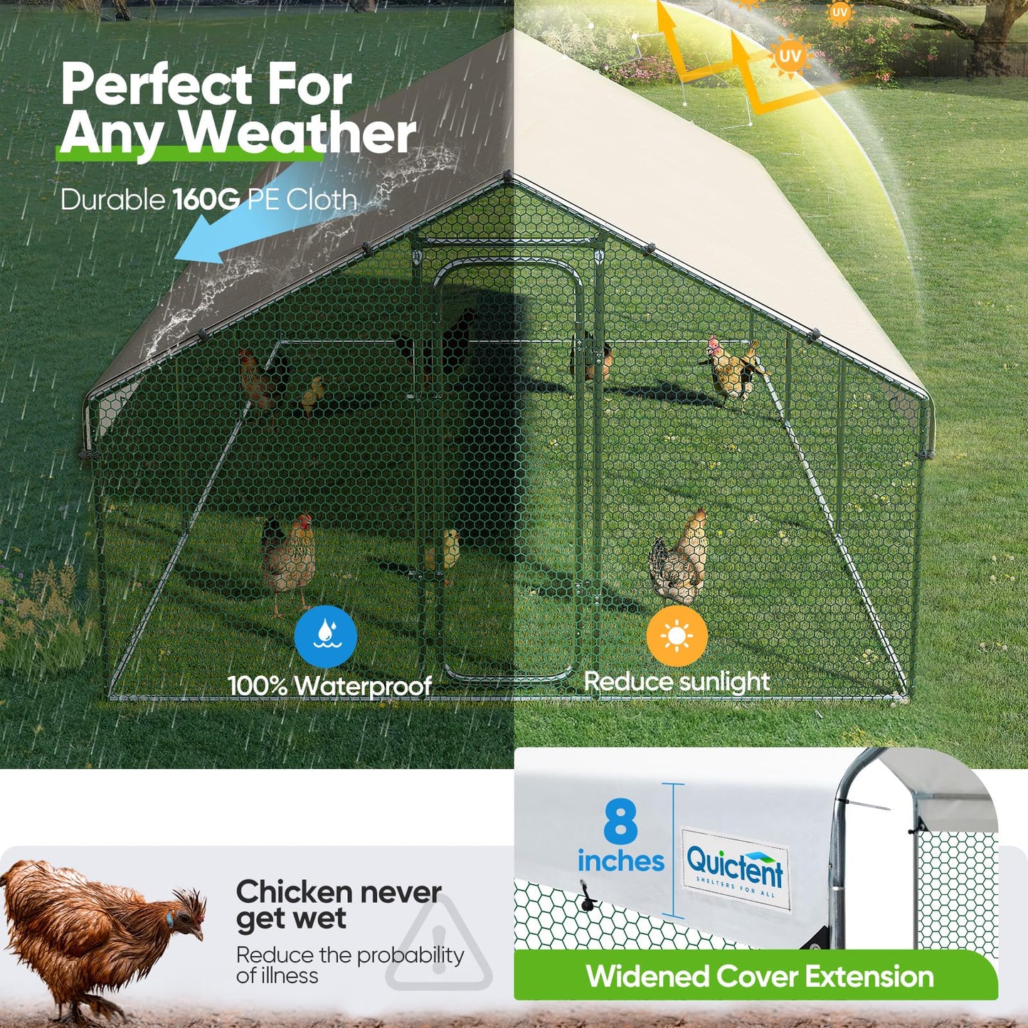 Quictent Large Metal Chicken Coop Run W/Roosting Perch, 18x9x6.6FT