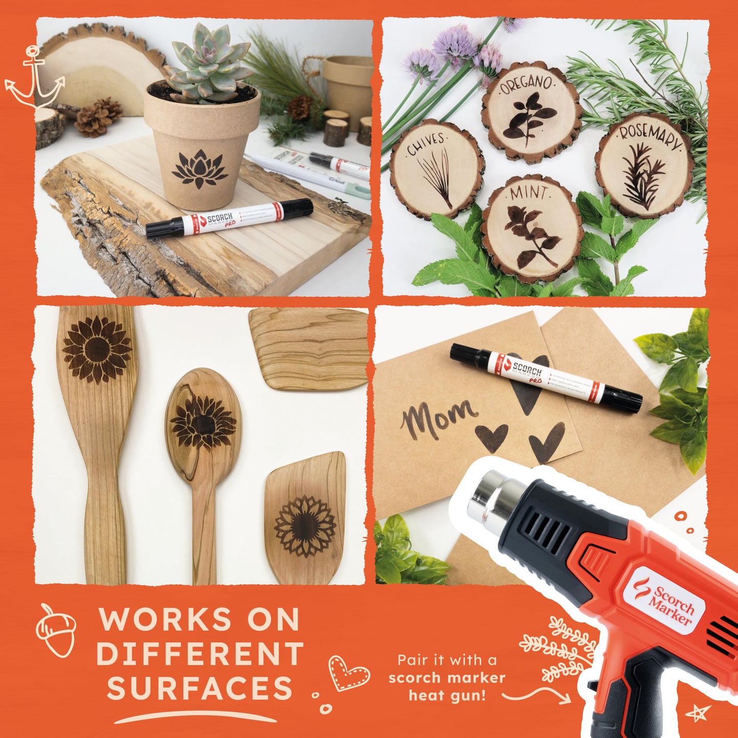 Scorch Marker - Wood Burning Marker, 2 in 1 Pyrography Kit for Adults, Woodburning Tool for Crafts, Stencils & Letters, DIY Pen Kit with Brush & Bullet Tips, Engraving Pen for Wood Burning Projects