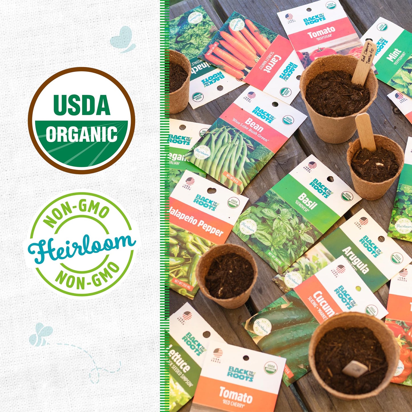 Heirloom Organic, Non-GMO & USA Grown Seeds, 30ct Herb, Fruit, and Veggies, Assortment May Vary, Guaranteed to Grow