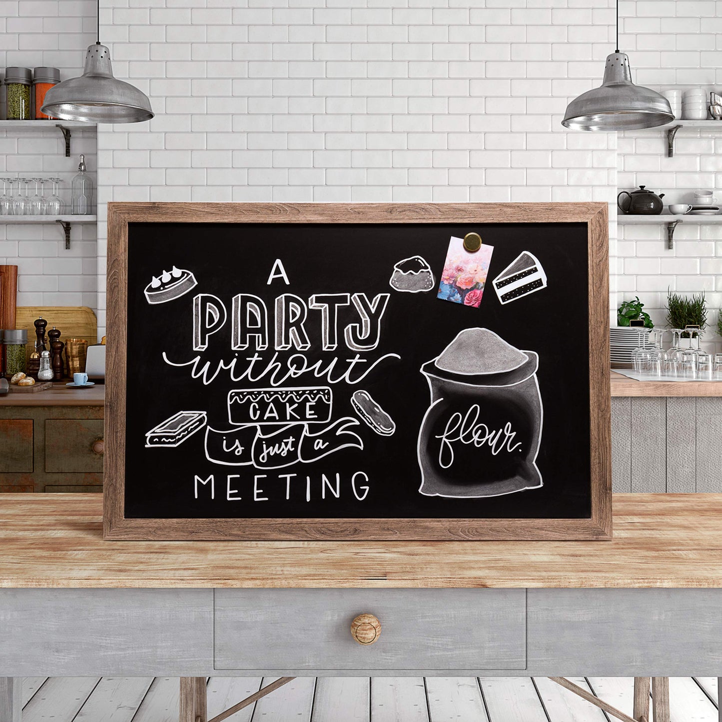 U Brands Magnetic Chalkboard, 24" x 36", Rustic Wood Frame