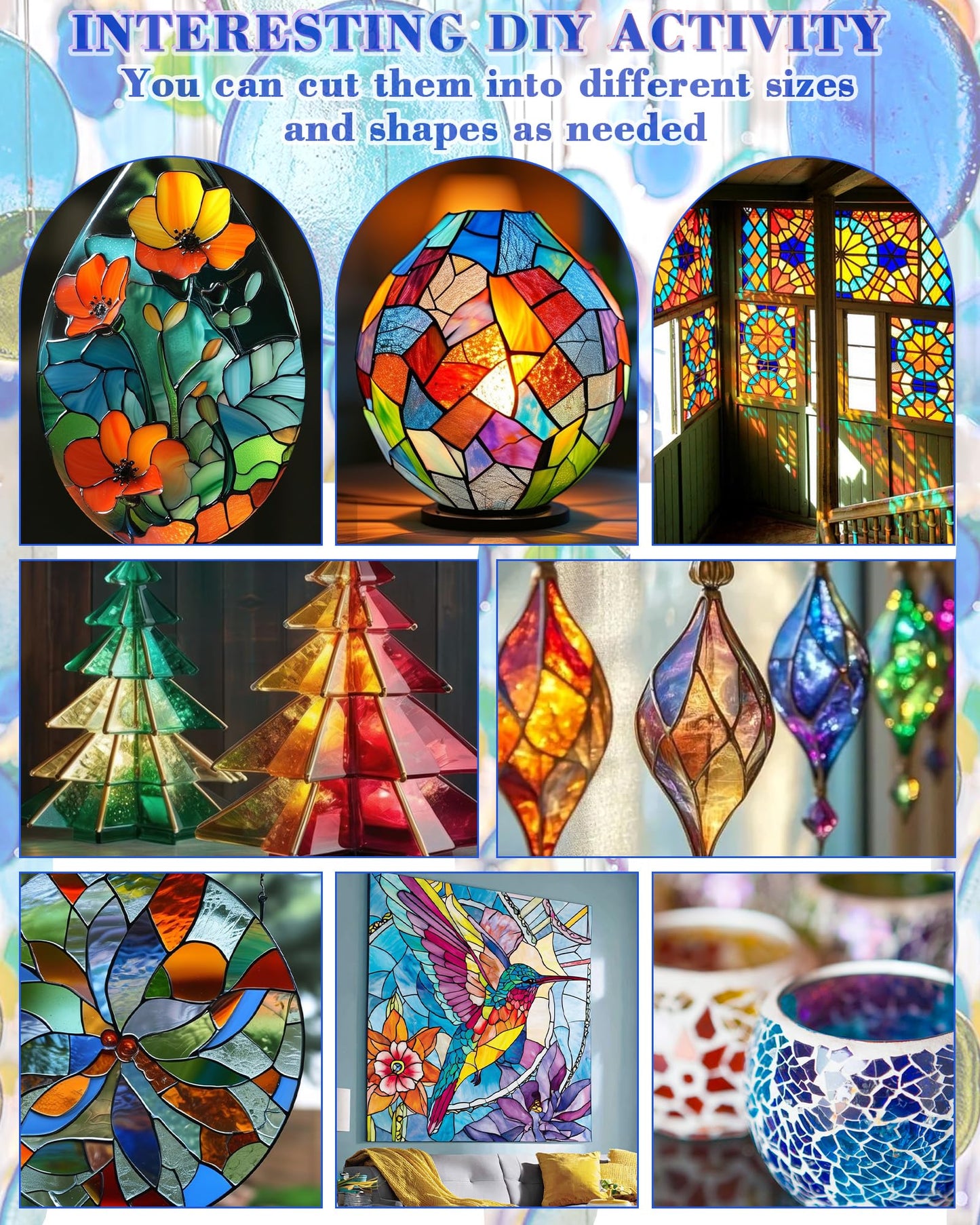 24 Sheets Rainbow Transparent Stained Glass Sheets 4x6 Inch
