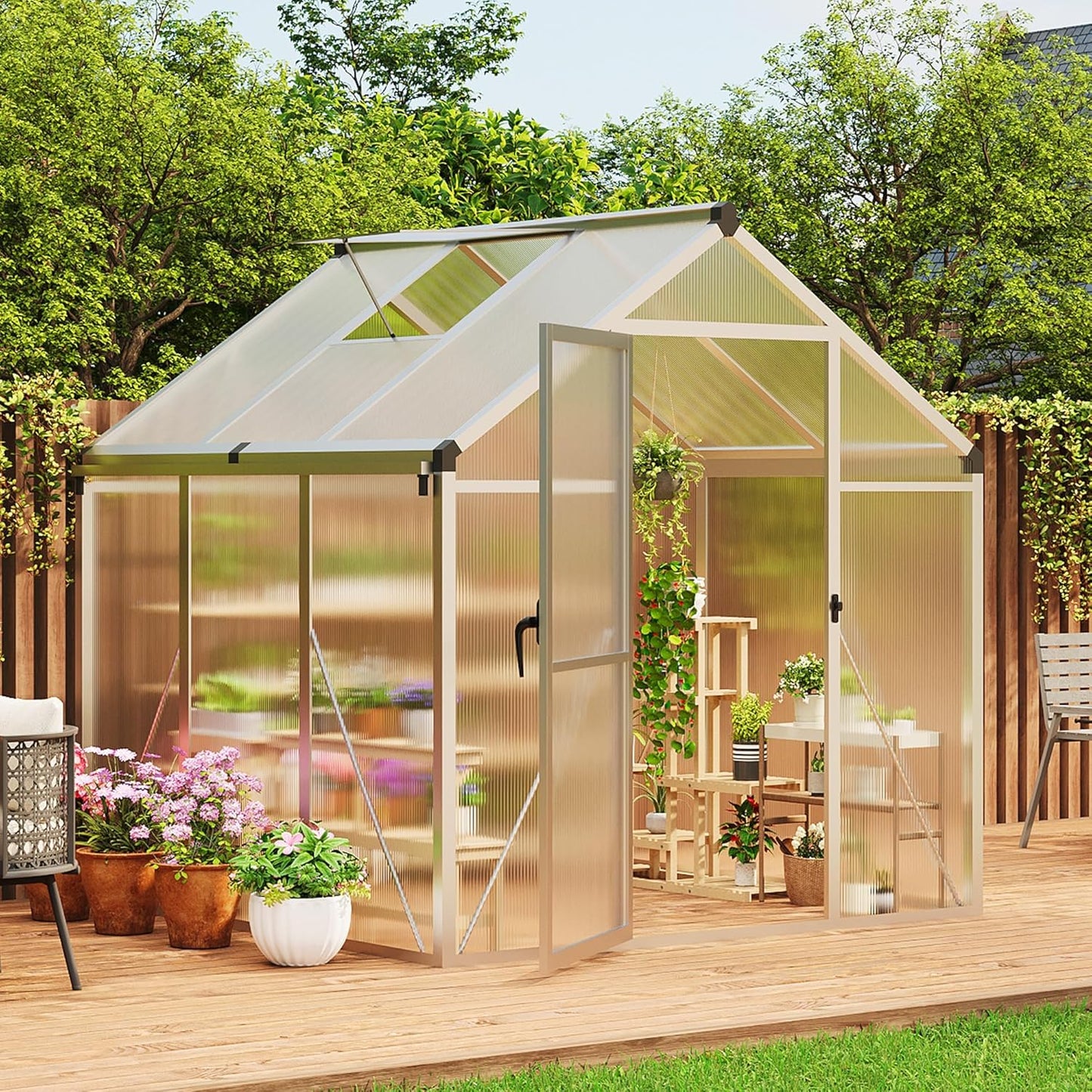 6 X 6 FT Greenhouse, Outdoor Greenhouses, Polycarbonate Panels with Aluminum Frame
