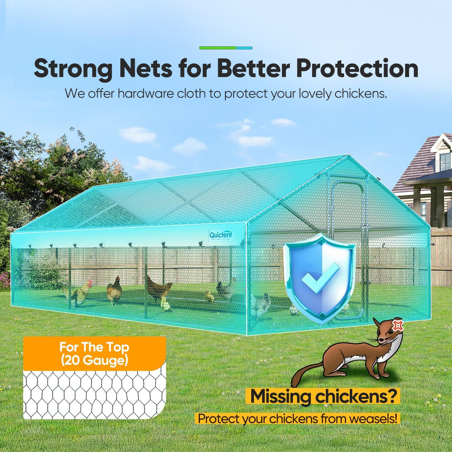 Quictent Large Metal Chicken Coop Run W/Roosting Perch, 18x9x6.6FT