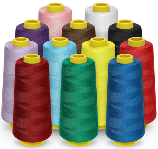 Stiverse 12 Pack Serger Thread Cones, 1800 Yards Each Spool Overlock Thread, PolyesterThread 40s/2 for Serger&Overlock, Quilting, Piecing, Sewing Machine