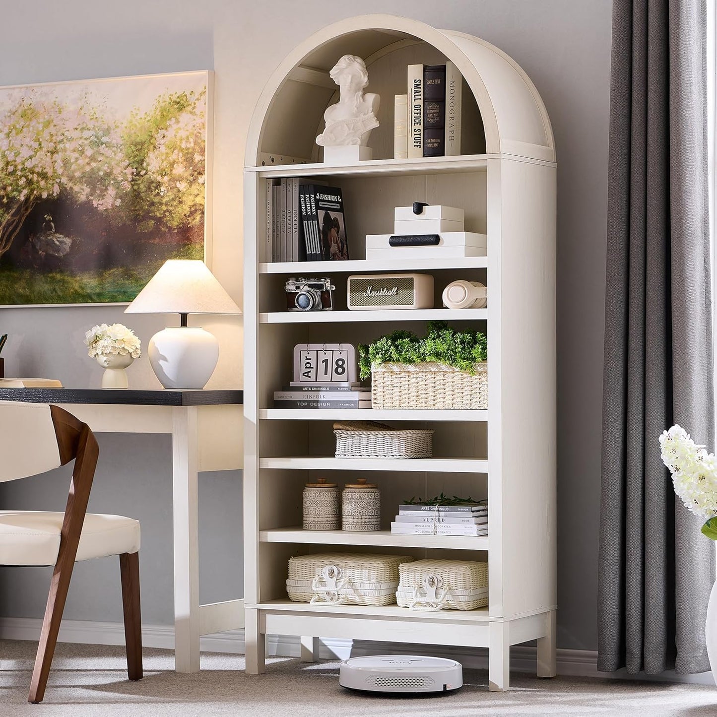 71" Tall Arched Bookshelf, 7 Tiers Arch Bookcase with Storage