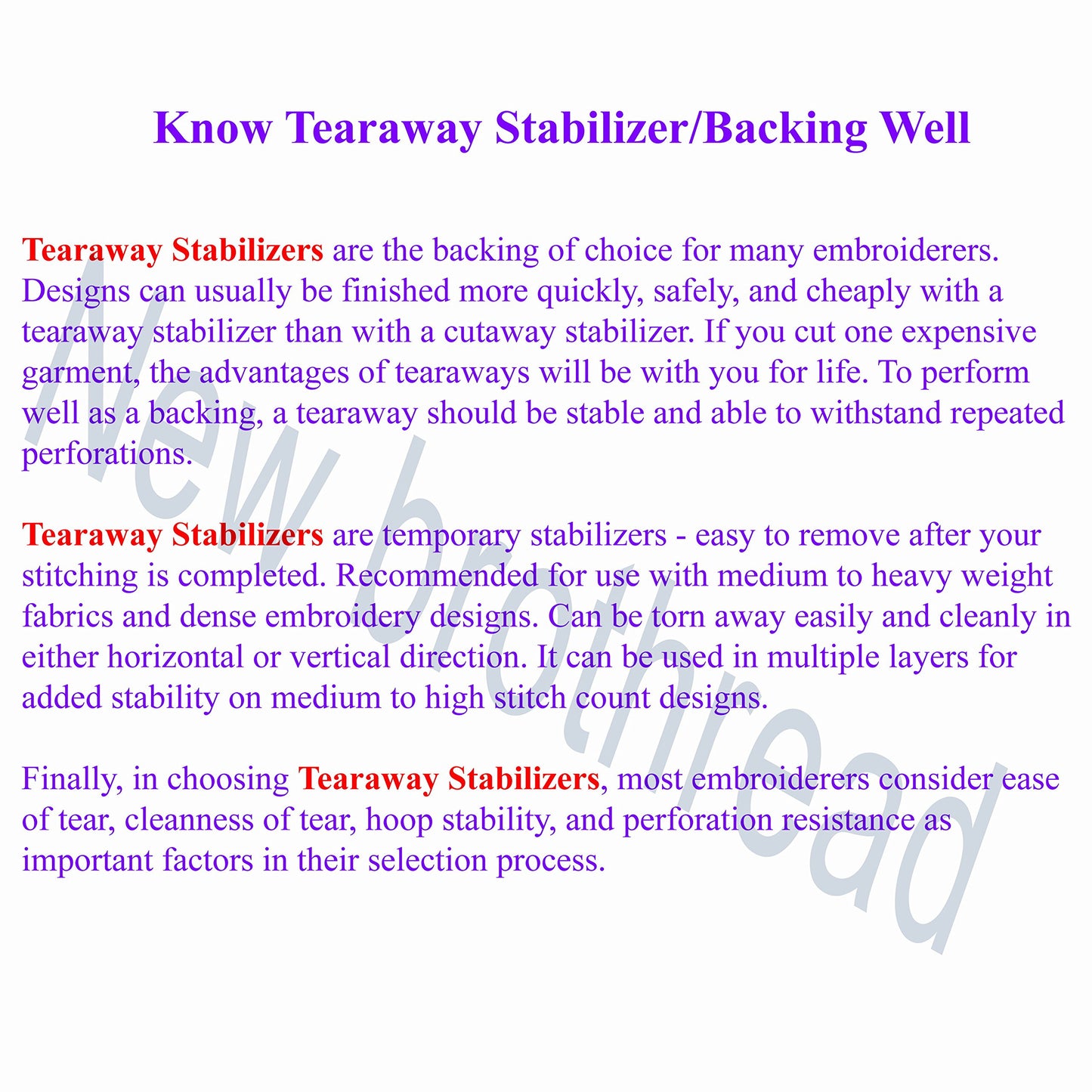 Tear Away Machine Embroidery Stabilizer Backing 10" x 25 Yd roll - Medium Weight 1.8 oz