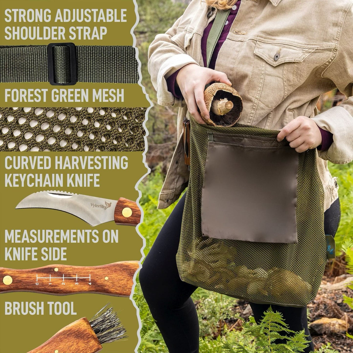 Foraging Bag - Mushroom Foraging Kit with Bag and Knife