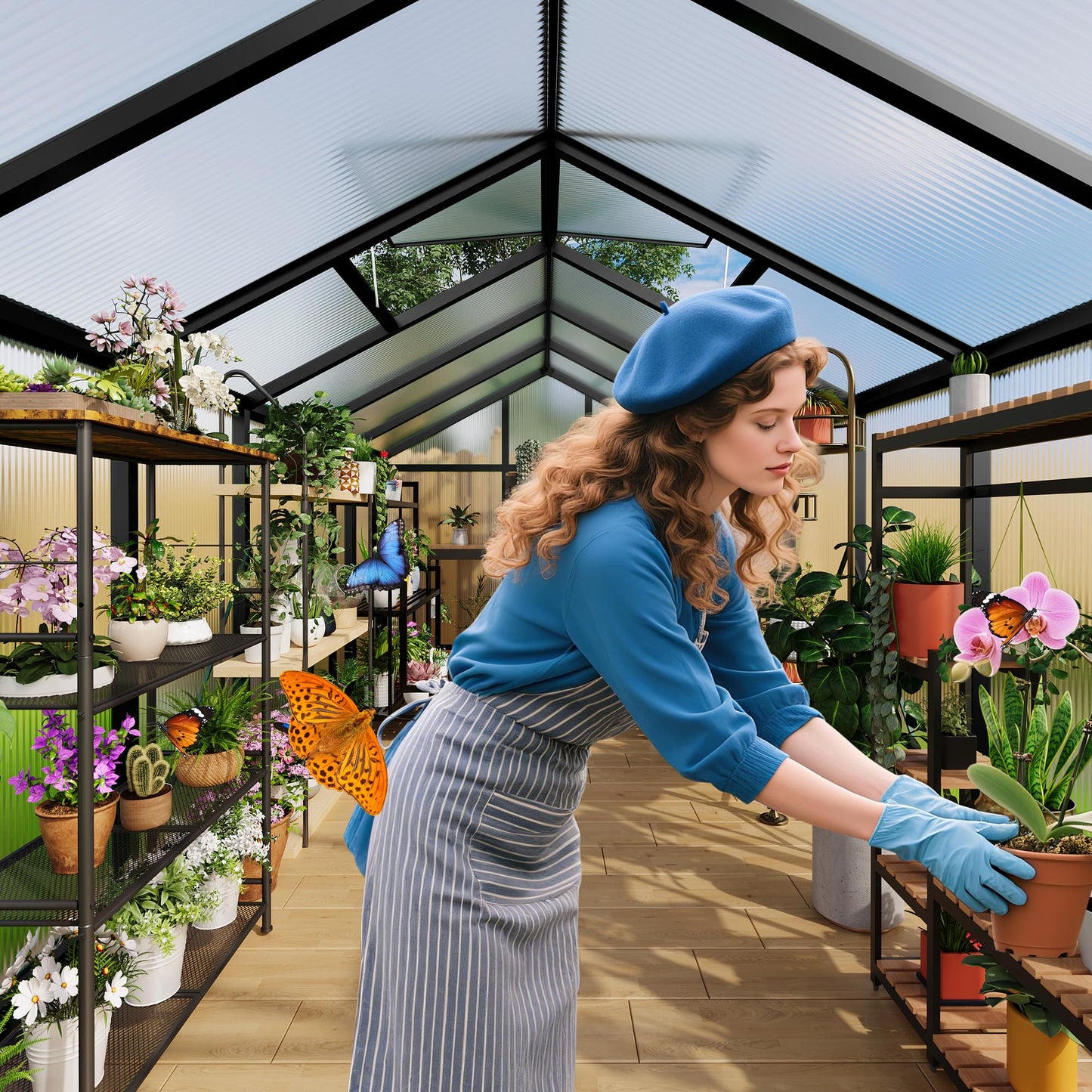 6 X 6 FT Greenhouse, Outdoor Greenhouses, Polycarbonate Panels with Aluminum Frame, Adjustable Roof Vent and Lockable Door, Green Houses for Outside Backyard, Garden, Patio