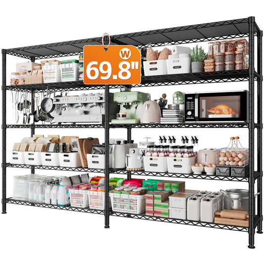 Metal Shelving 5 Tier Wire Shelving Unit, 69.8" Wx15.8 Dx72.4 H, Black