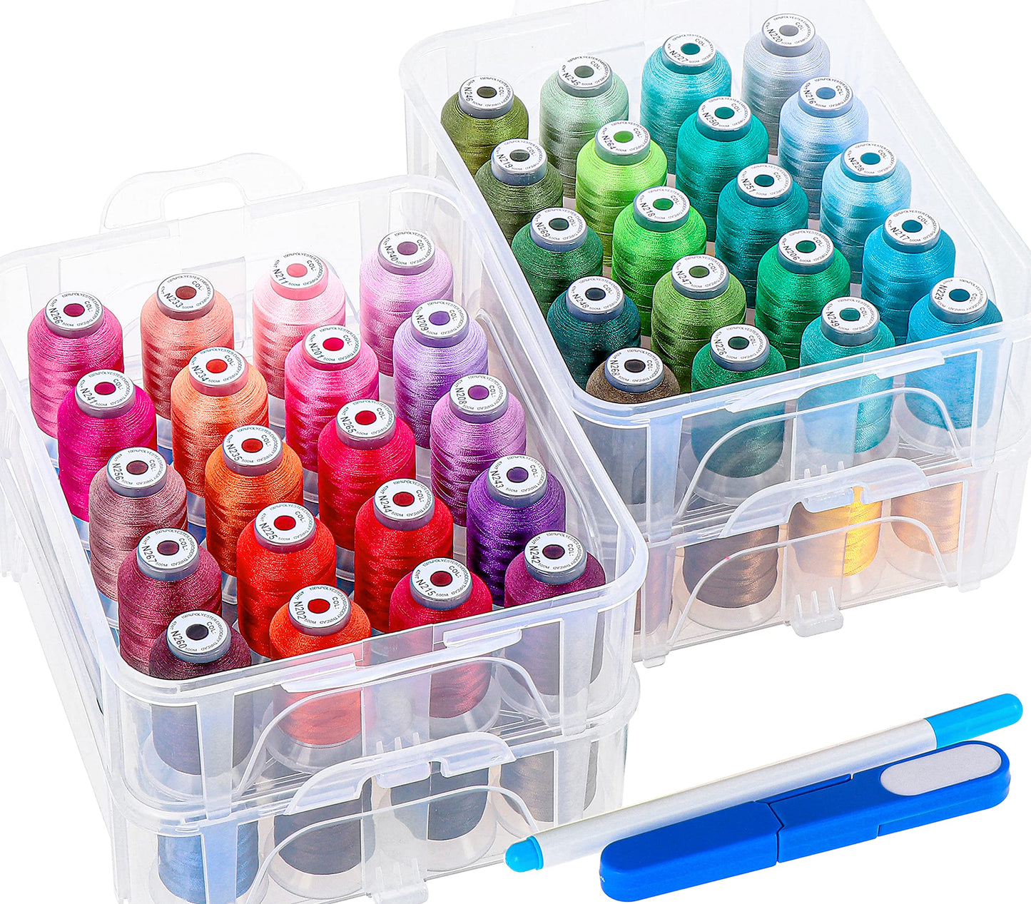 80 Spools 500m Each Embroidery Machine Thread with Clear Plastic Storage Box