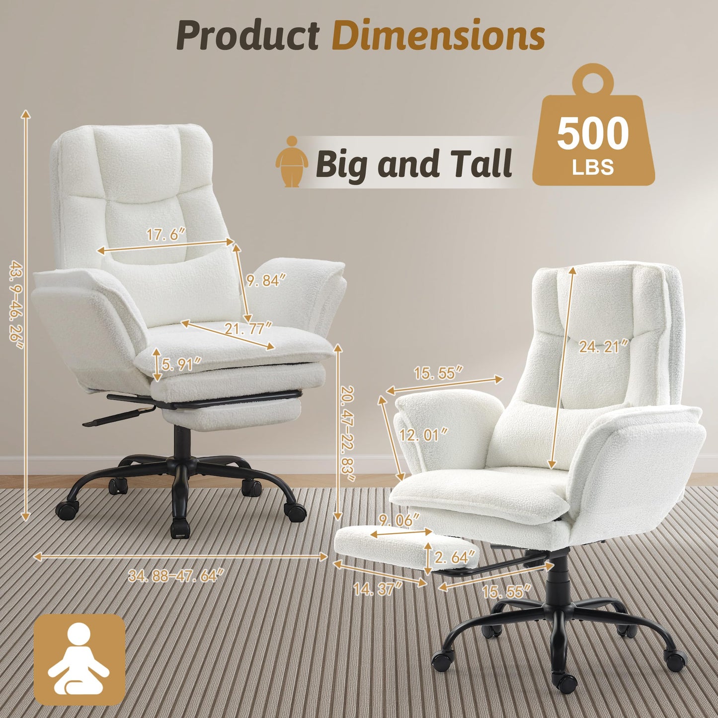 Office Chair, Heavy-Duty Chair, Fabric White