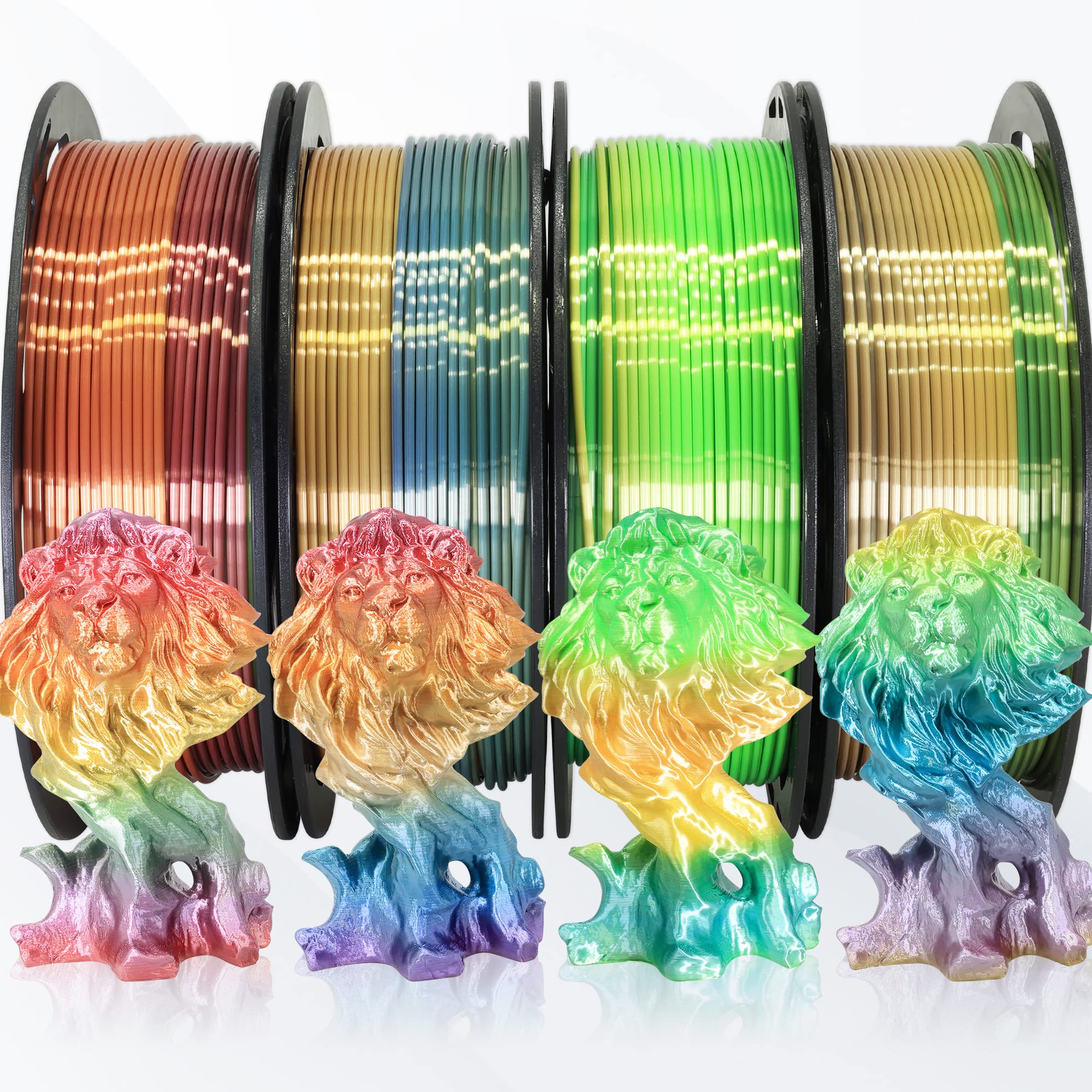 1.75mm Silk Shiny 4 Types Rainbow Multi Colored Fast Color Change PLA ...