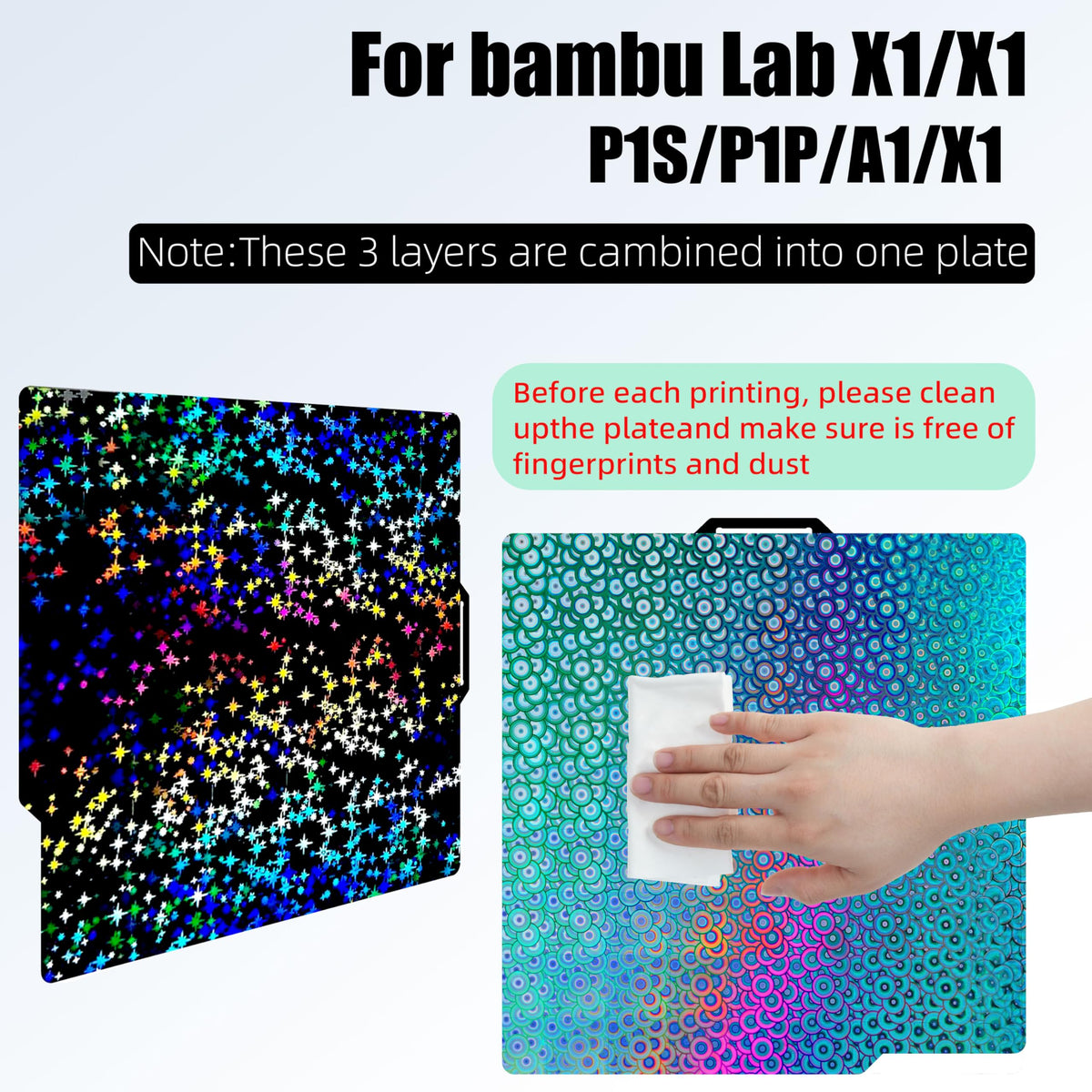 Build Plate 257x257mm - GOMENL Build Plate for Bambu Lab A1 P1P P1S P2S X1 X1C X1E 3D Printer, 3D Printer Spring Steel Removable Platform (Star + Kaleidoscope)