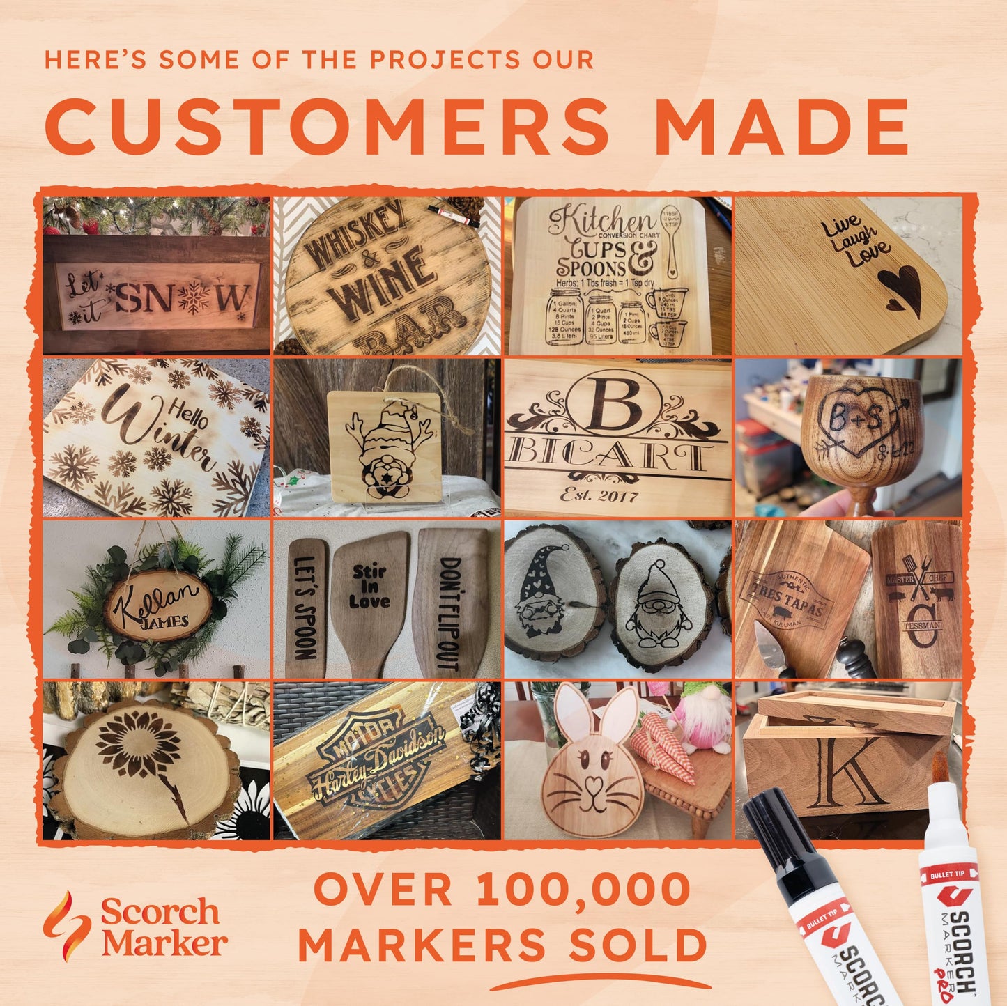 Scorch Marker - Wood Burning Marker, 2 in 1 Pyrography Kit for Adults, Woodburning Tool for Crafts, Stencils & Letters, DIY Pen Kit with Brush & Bullet Tips, Engraving Pen for Wood Burning Projects