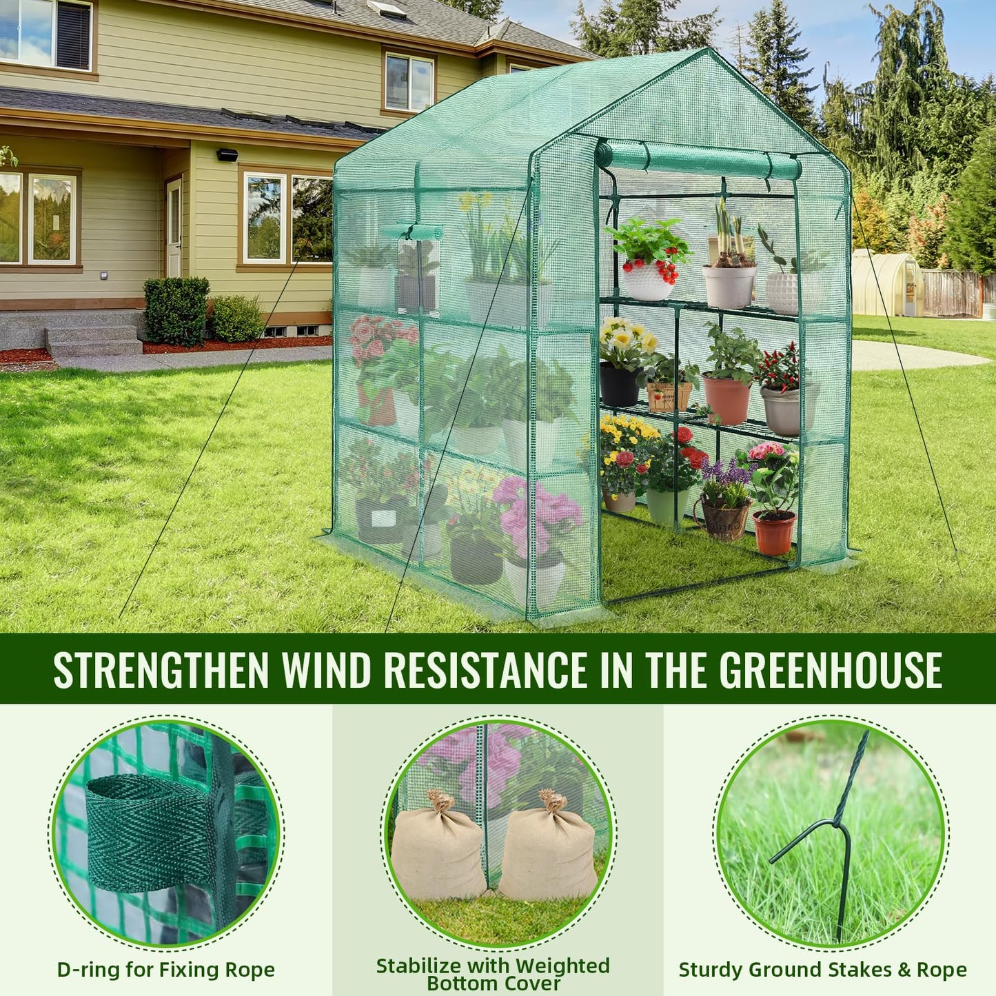 Greenhouses for Outdoors, Durable Green House Kit with Window, Thicken PE Cover, 57 x 57 x 76''