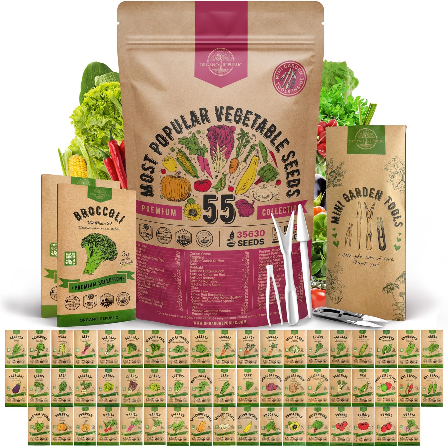55 Vegetable Seeds Variety Pack - 35,600+ Non-GMO Heirloom Seeds for Planting Vegetables and Fruits in Individual Seed Packets, Home Garden Seeds for Hydroponic, Indoor and Outdoors Gardening