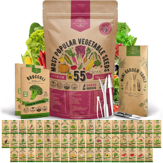 55 Vegetable Seeds Variety Pack - 35,600+ Non-GMO Heirloom Seeds for Planting Vegetables and Fruits in Individual Seed Packets, Home Garden Seeds for Hydroponic, Indoor and Outdoors Gardening