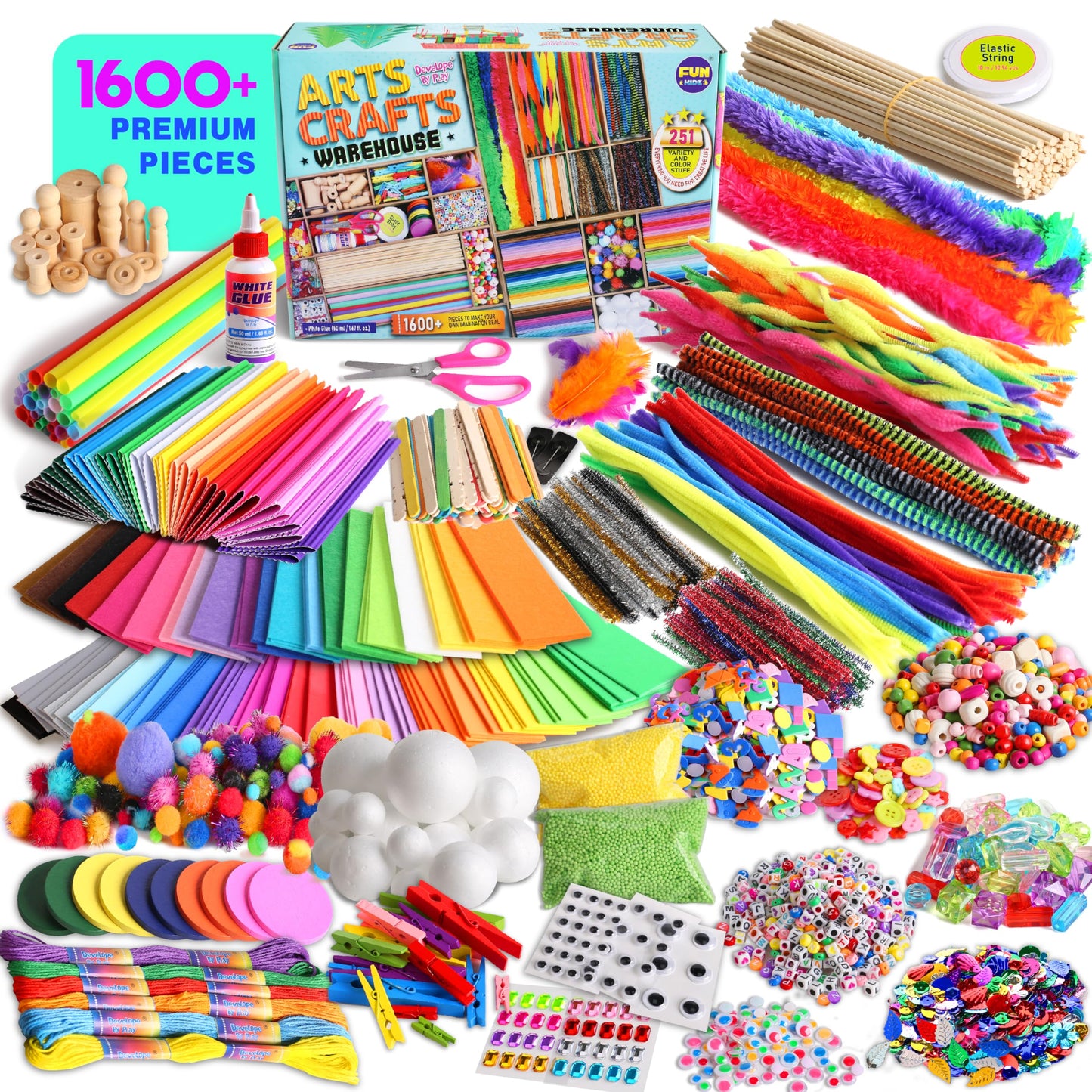 3 Layers Jumbo Arts and Crafts Supplies Warehouse, Includes 1600+ Craft Materials Kit