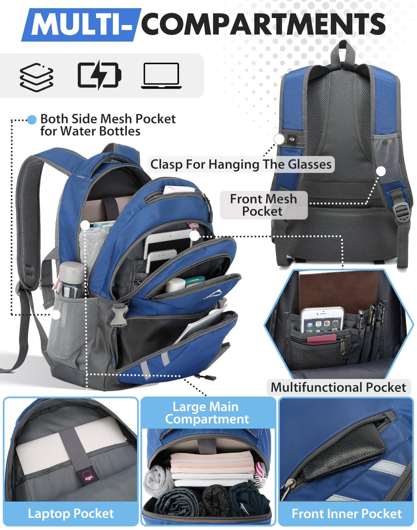 ProEtrade Backpack Bookbag with USB Charging Port