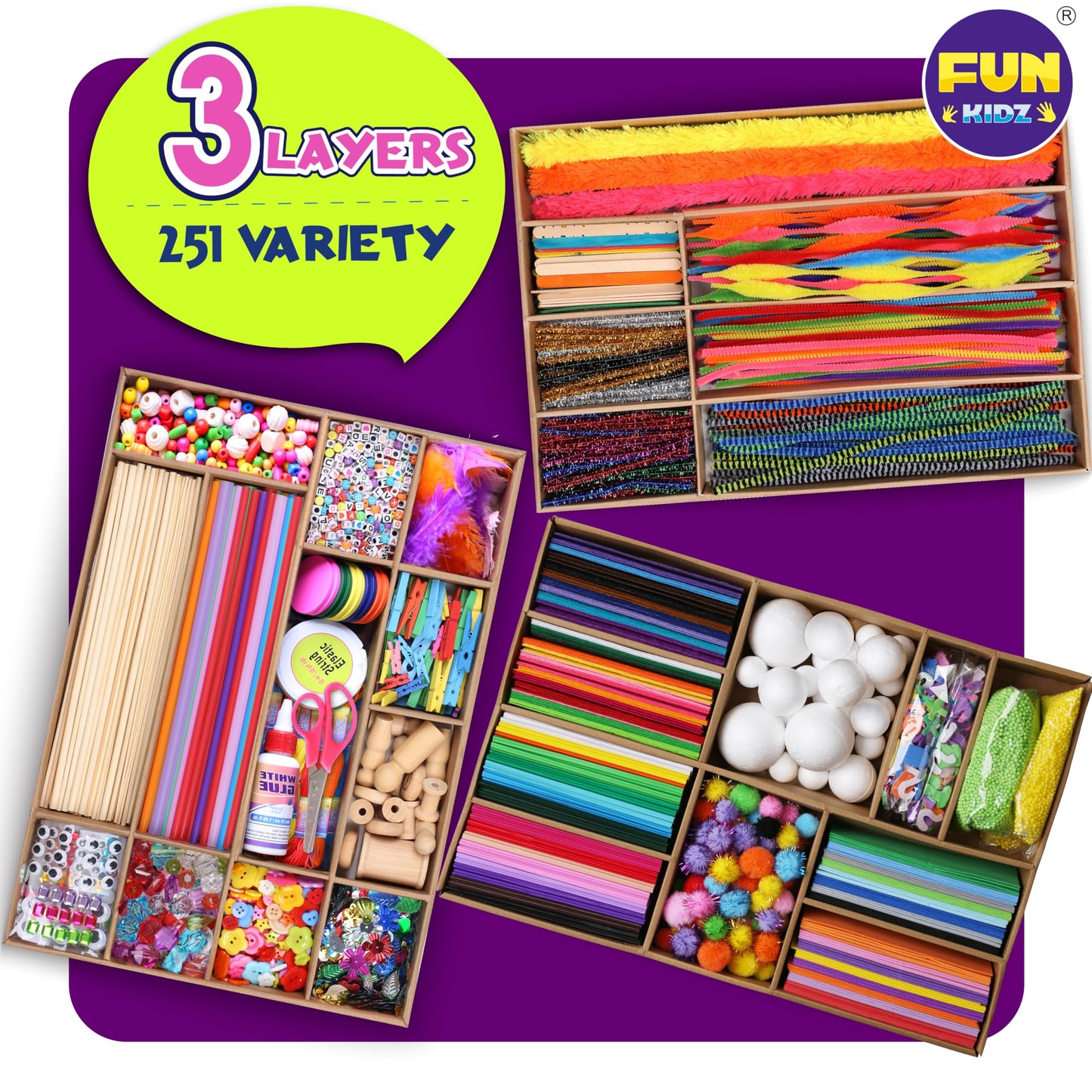 3 Layers Jumbo Arts and Crafts Supplies Warehouse, Includes 1600+ Craft Materials Kit