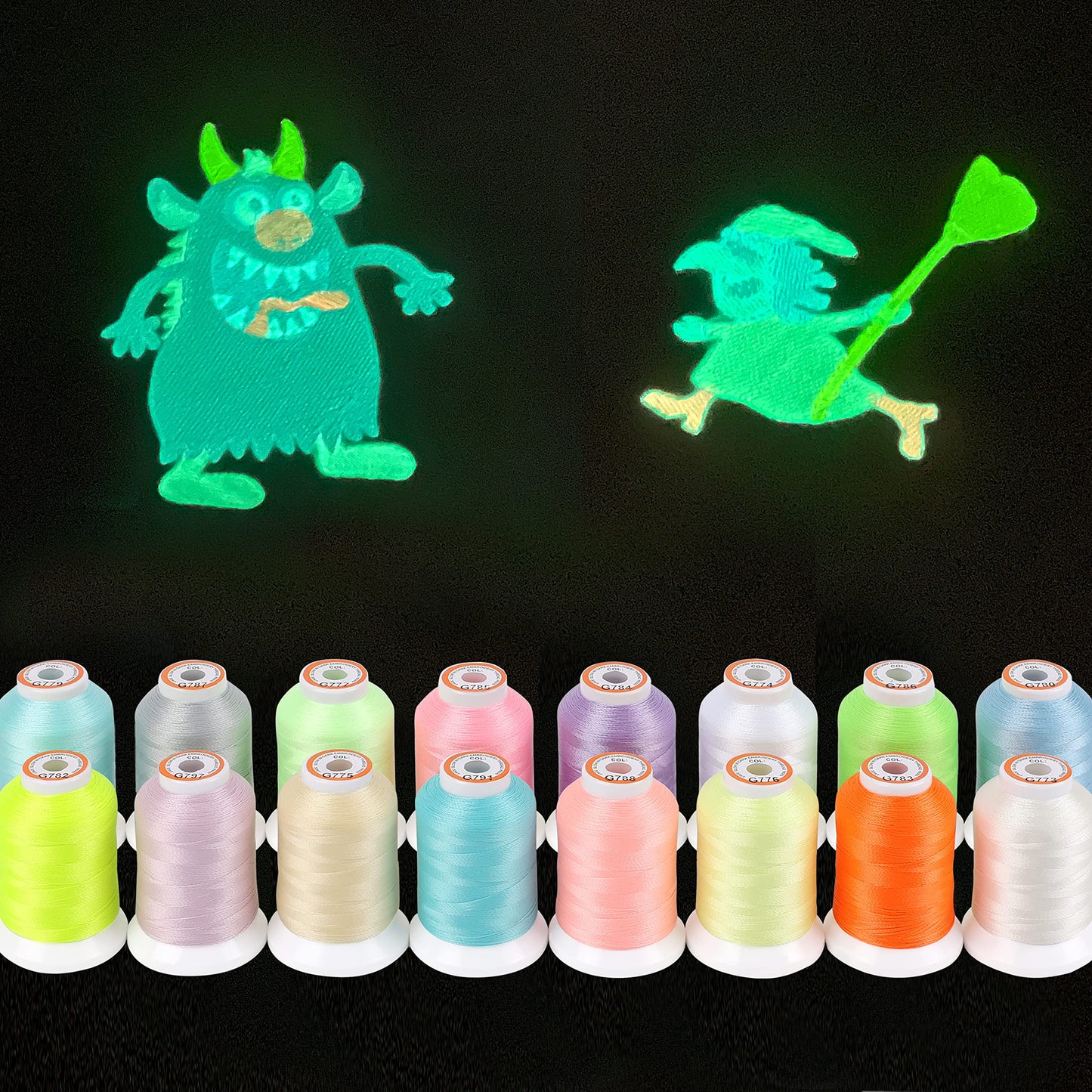 16 Colors Luminary Glow in The Dark Embroidery Machine Thread Kit