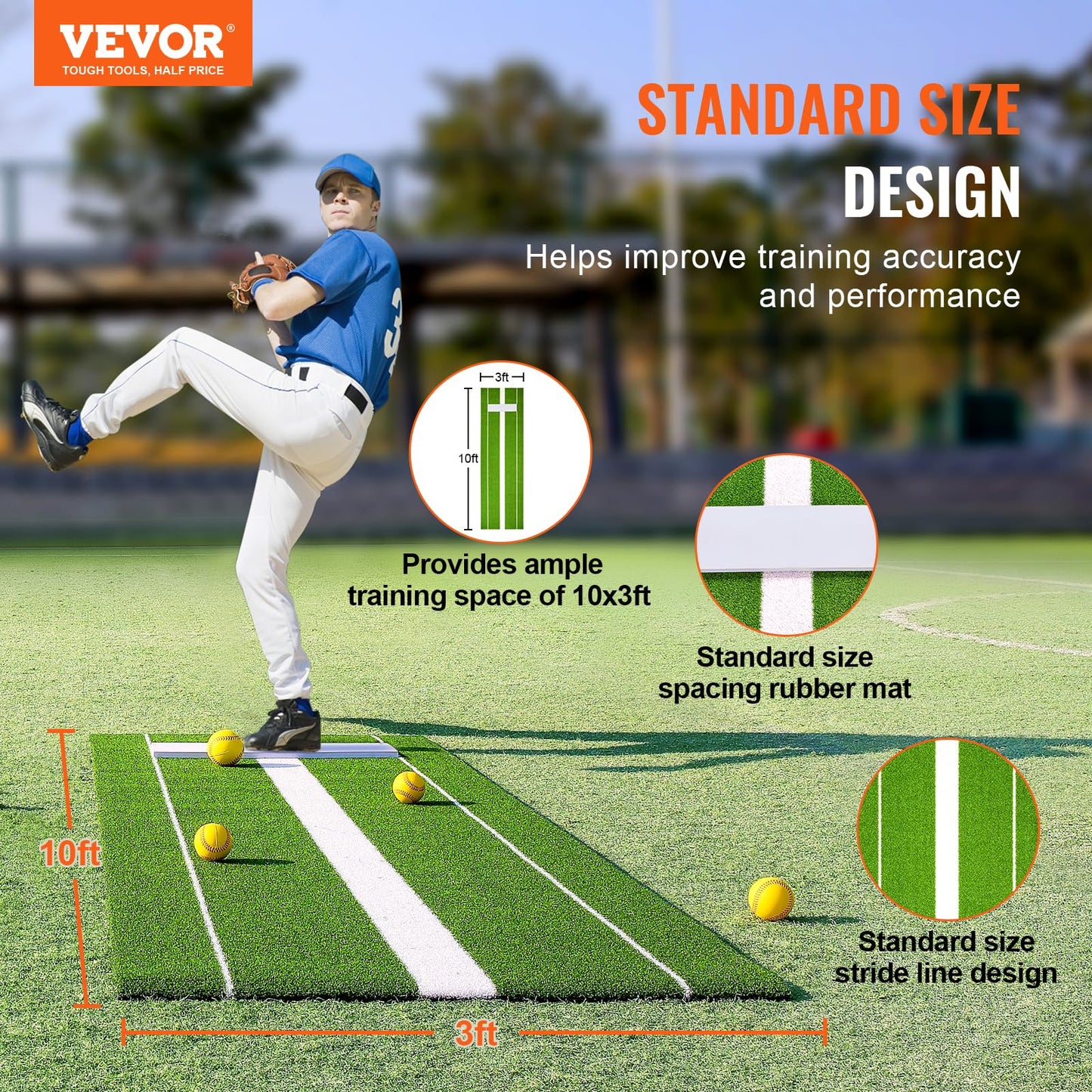 VEVOR Softball Pitching Mat, 10' x 3' Softball Pitching Mound