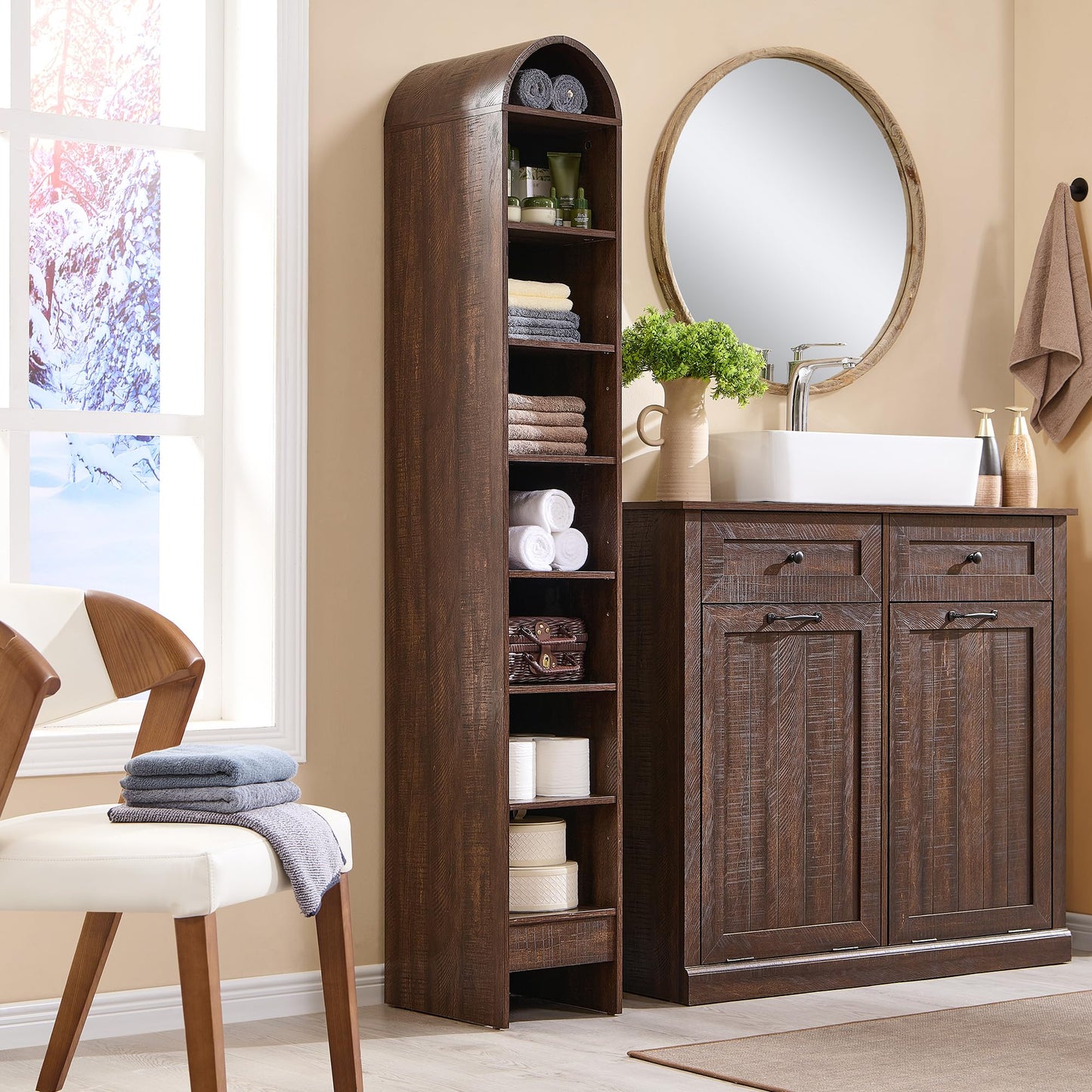 Narrow- 67" Tall Arched Bookshelf, 8 Tiers Arch Bookcase with Storage