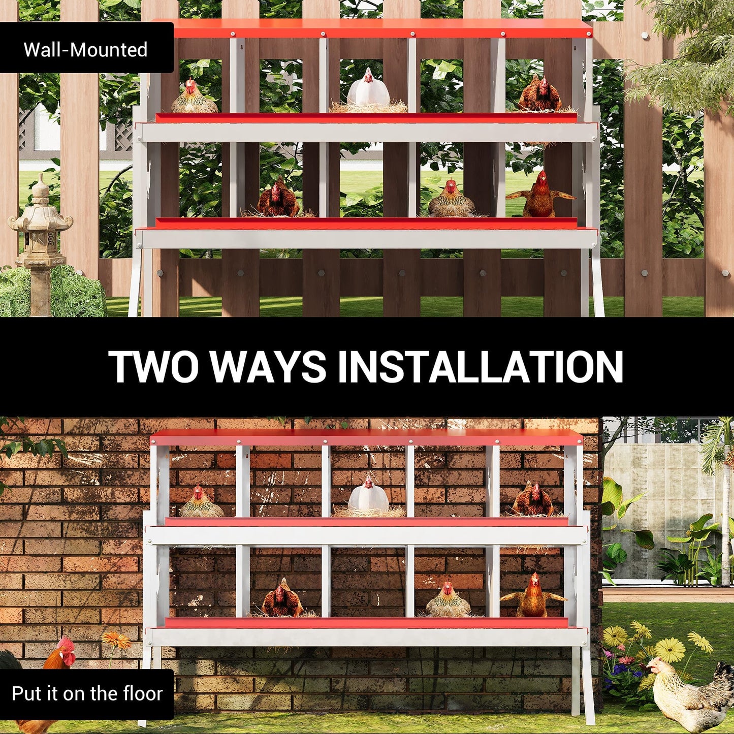 10 Hole Chicken Nesting Box, Red with Stand