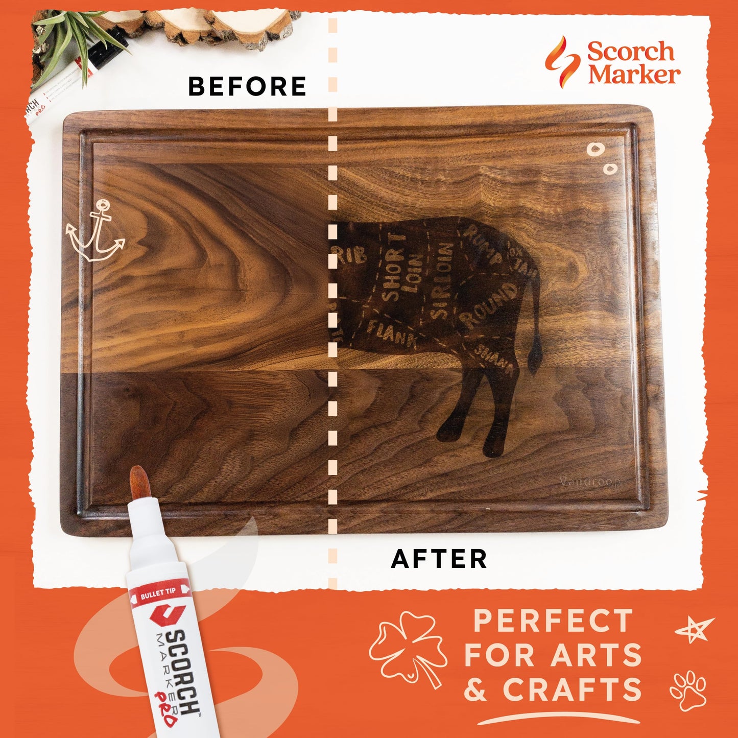 Scorch Marker - Wood Burning Marker, 2 in 1 Pyrography Kit for Adults, Woodburning Tool for Crafts, Stencils & Letters, DIY Pen Kit with Brush & Bullet Tips, Engraving Pen for Wood Burning Projects