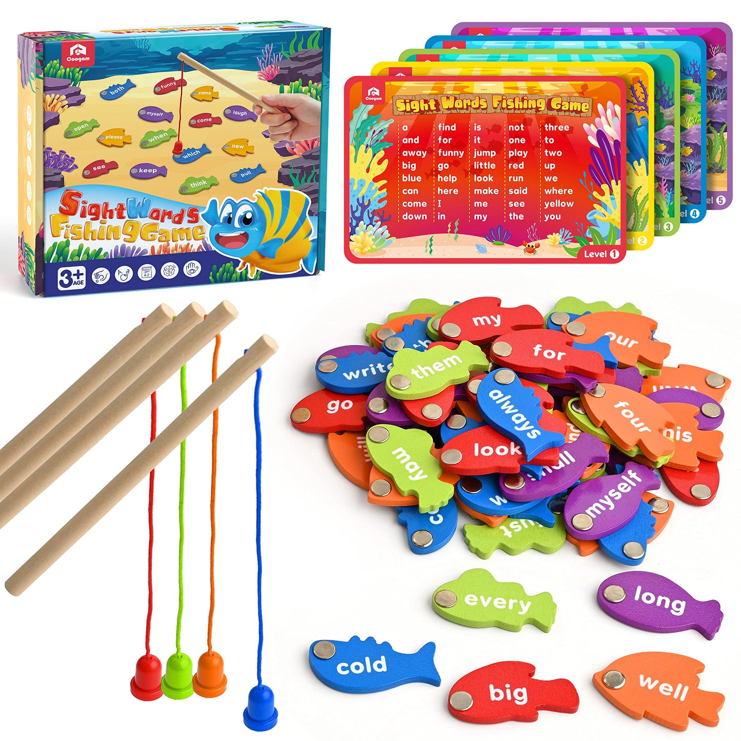 Coogam Wooden Magnetic Fishing Sight Words Game