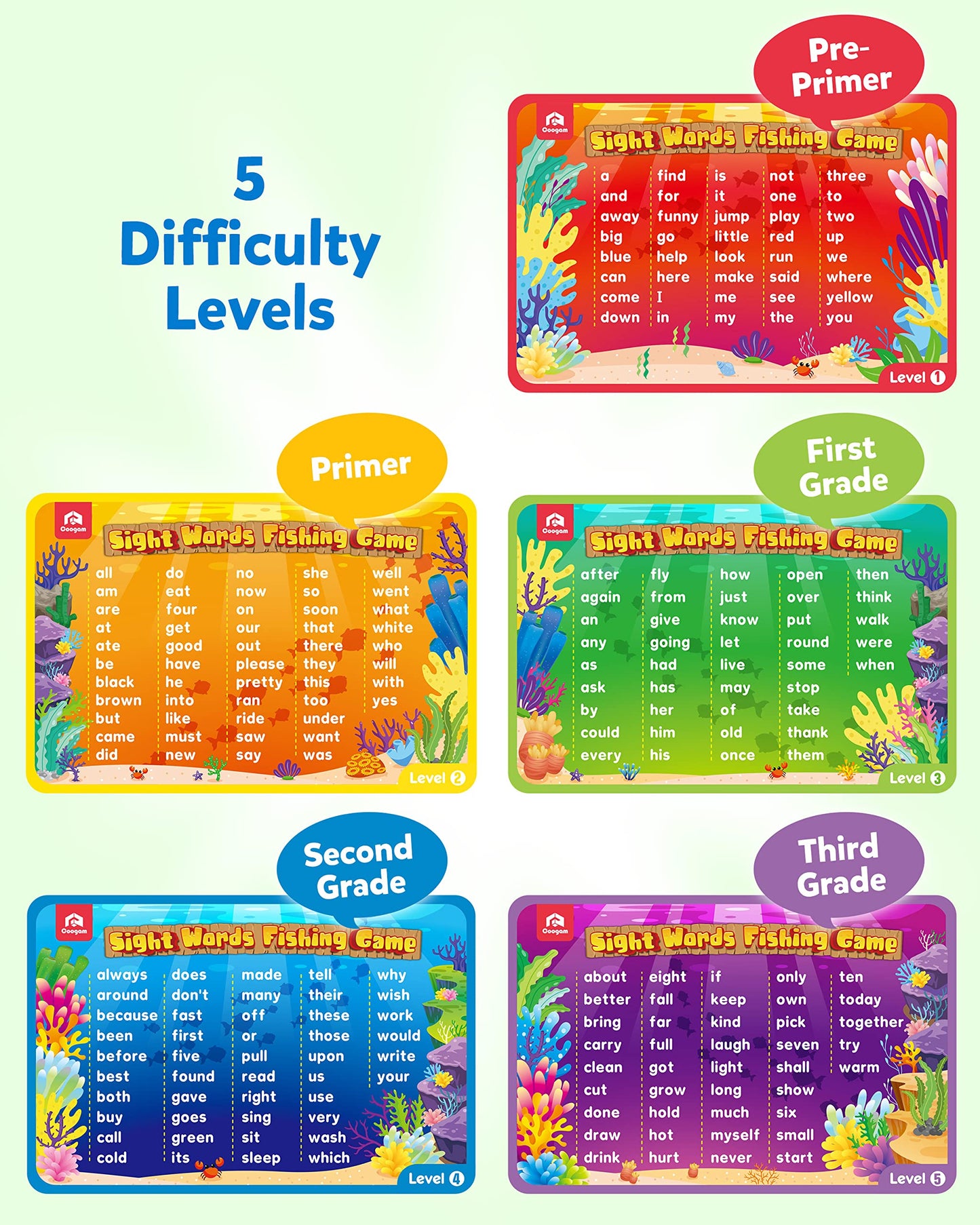 Coogam Wooden Magnetic Fishing Sight Words Game