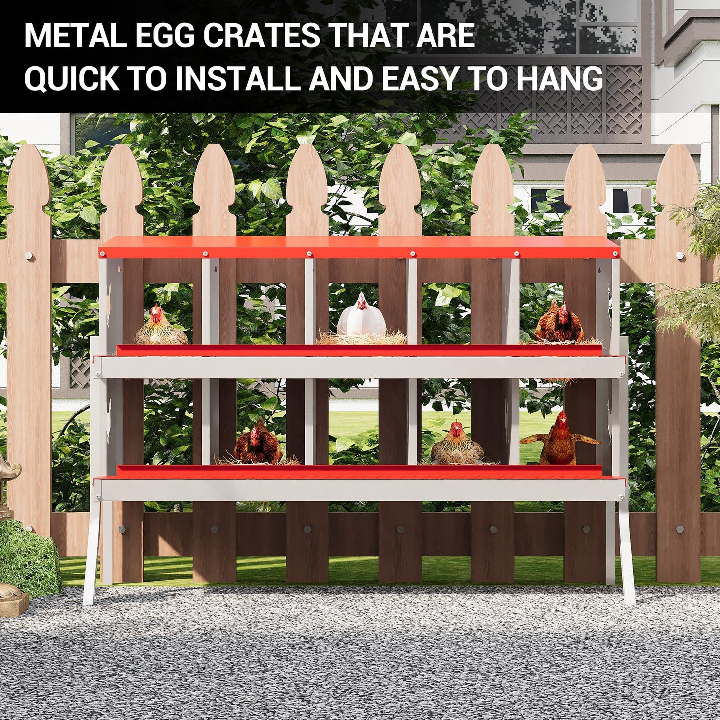 10 Hole Chicken Nesting Box, Red with Stand